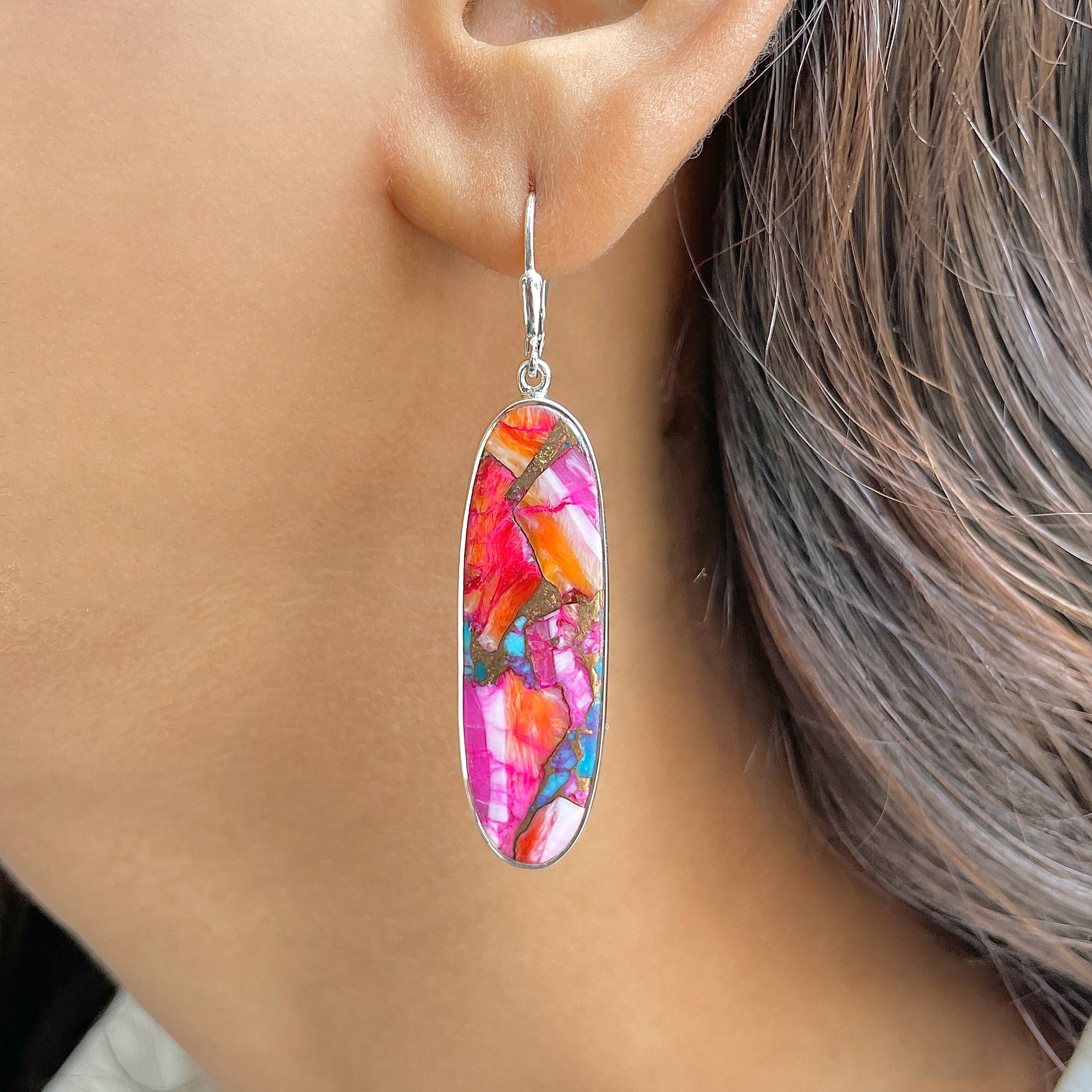 Spiny Oyster Turquoise Earring-(TRO-E-62.)