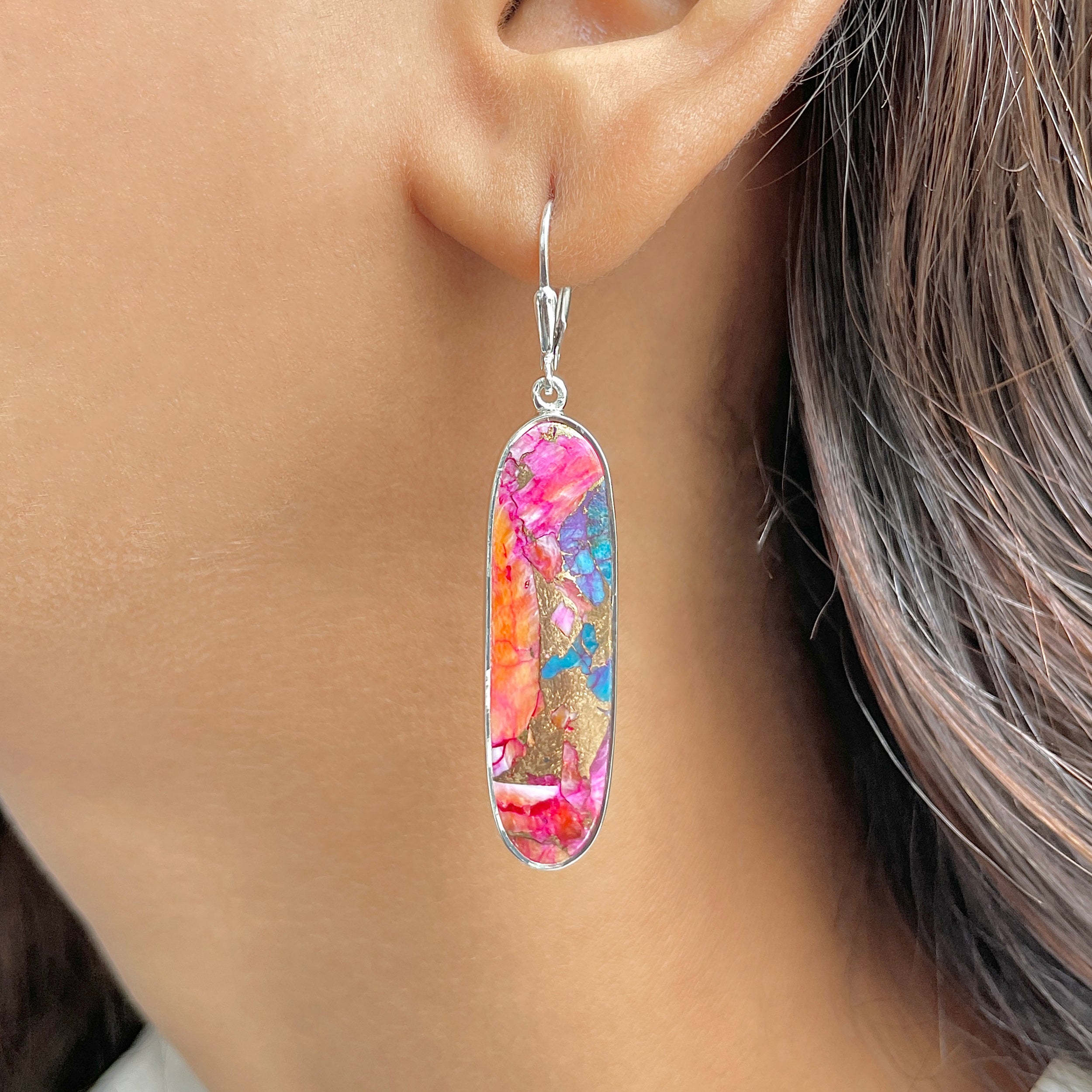 Spiny Oyster Turquoise Earring-(TRO-E-65.)