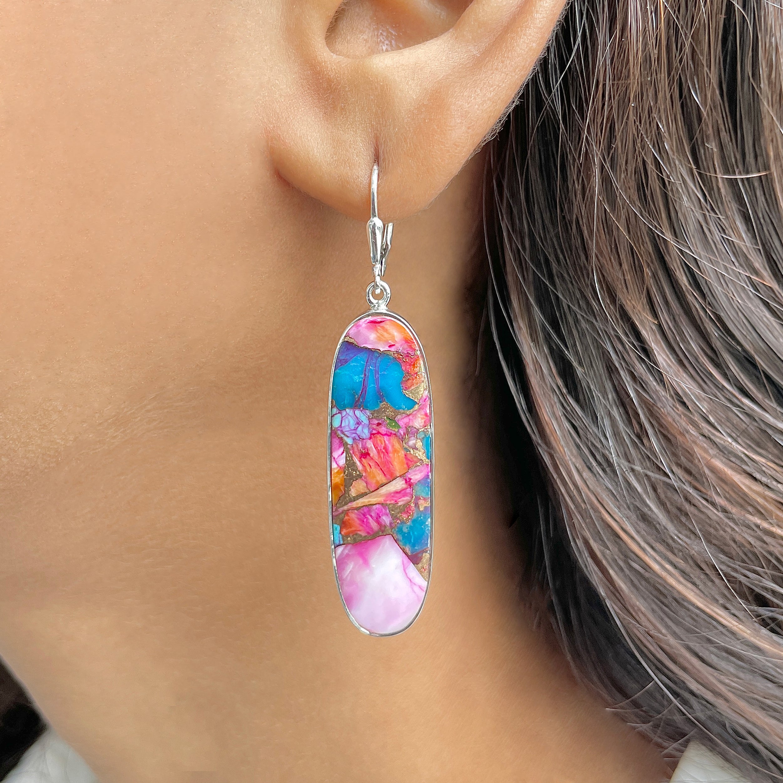 Spiny Oyster Turquoise Earring-(TRO-E-66.)