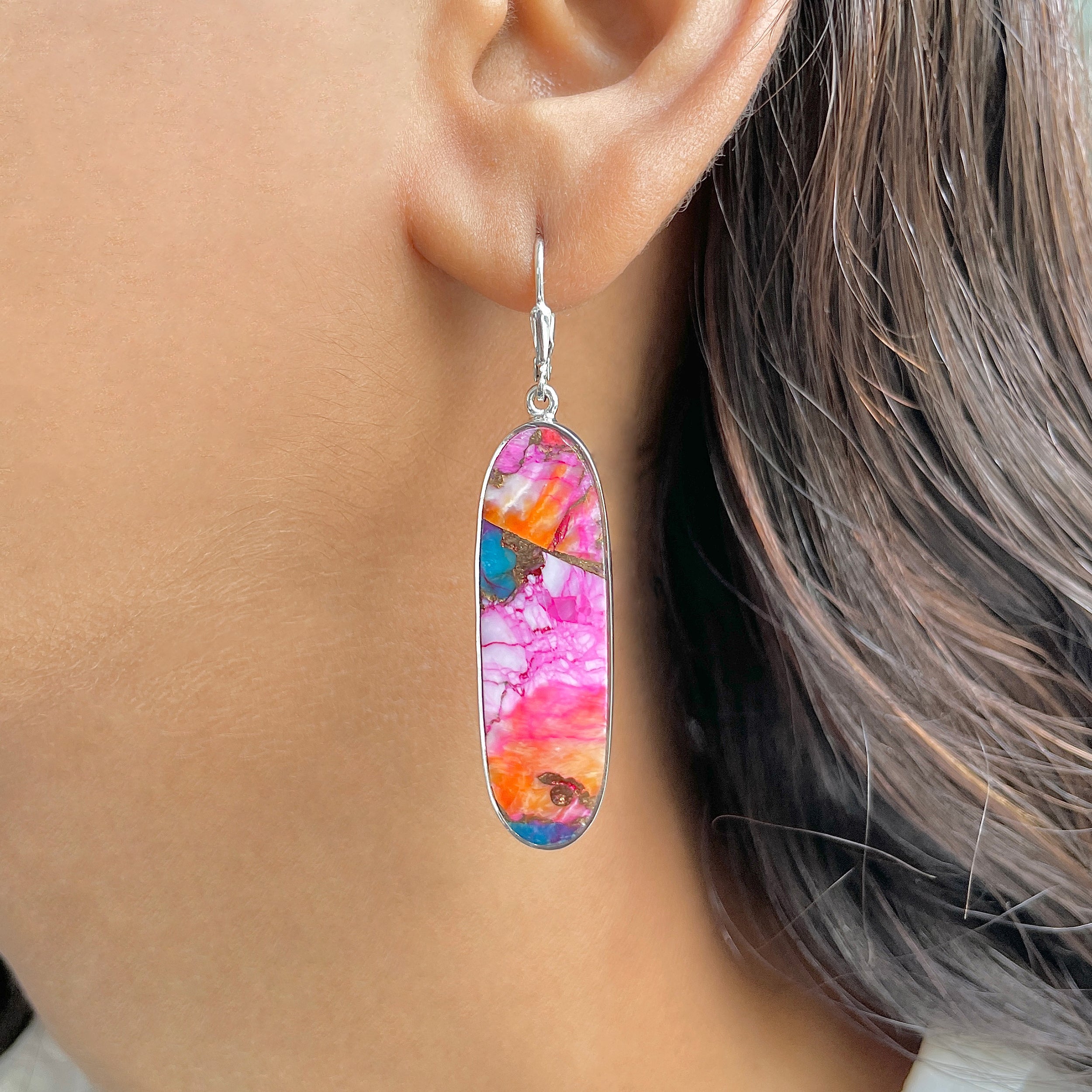 Spiny Oyster Turquoise Earring-(TRO-E-69.)