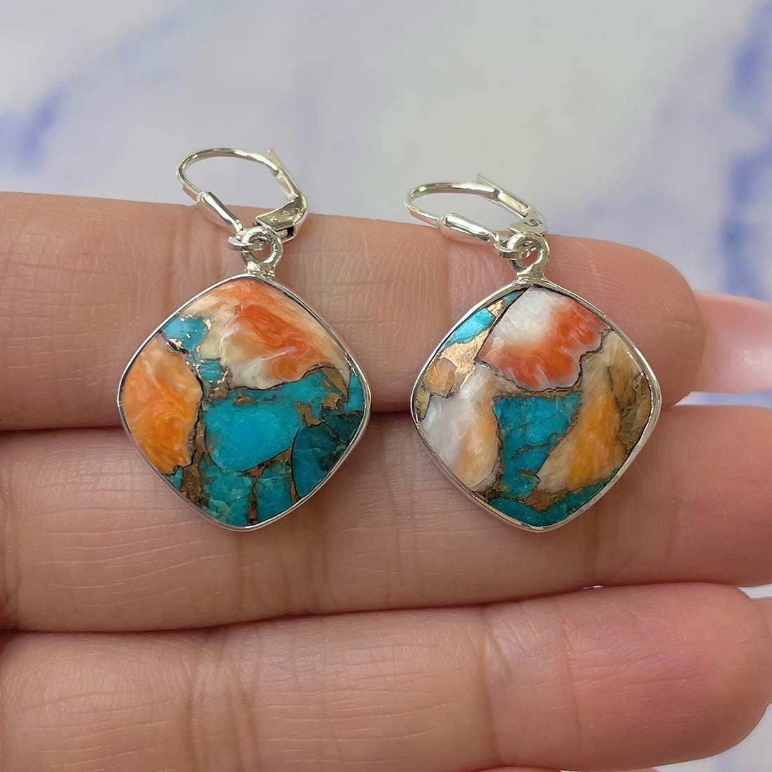Spiny Oyster Turquoise Earrings-(TRO-E-7.)