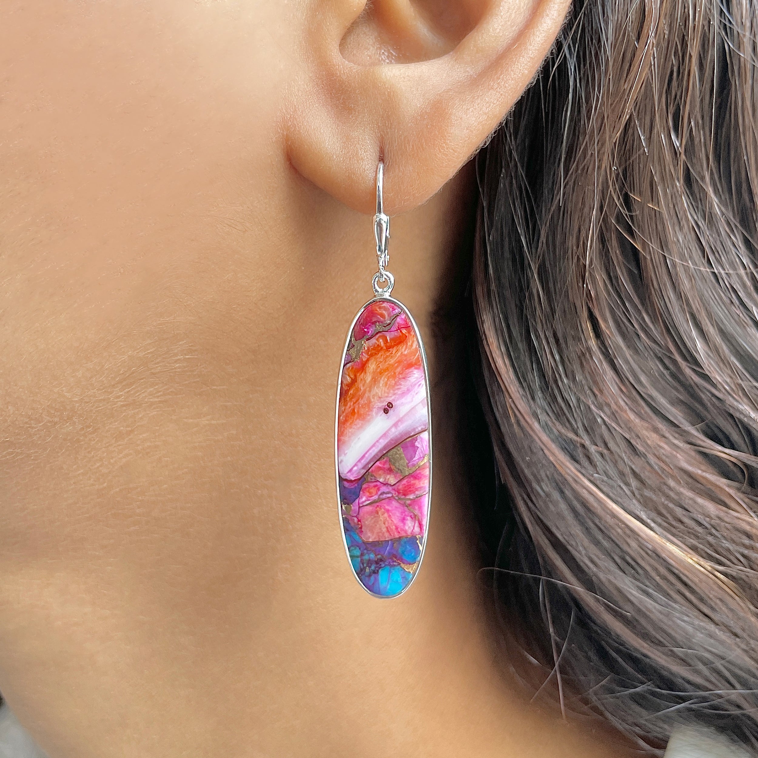 Spiny Oyster Turquoise Earring-(TRO-E-71.)