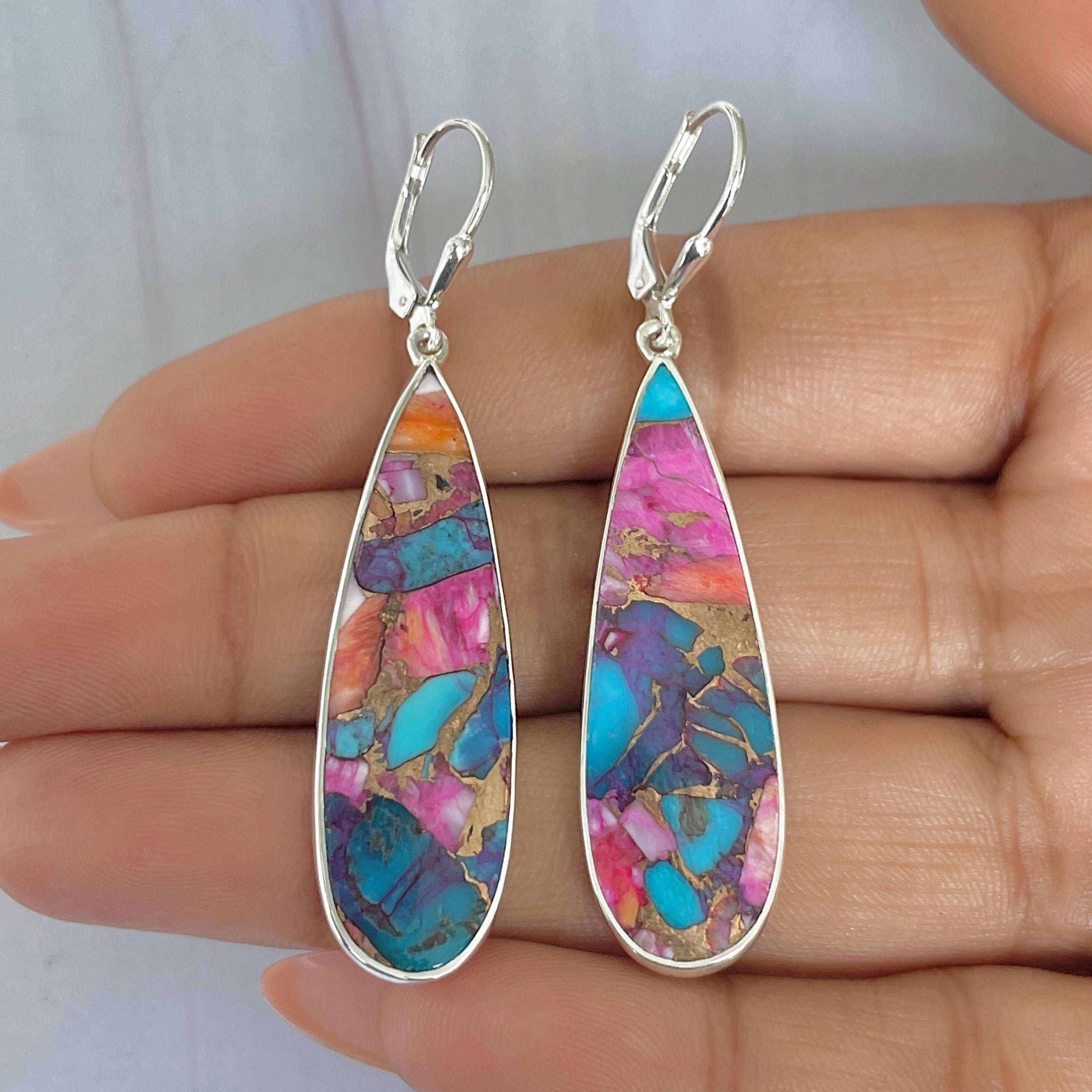 Spiny Oyster Turquoise Earring-(TRO-E-73.)