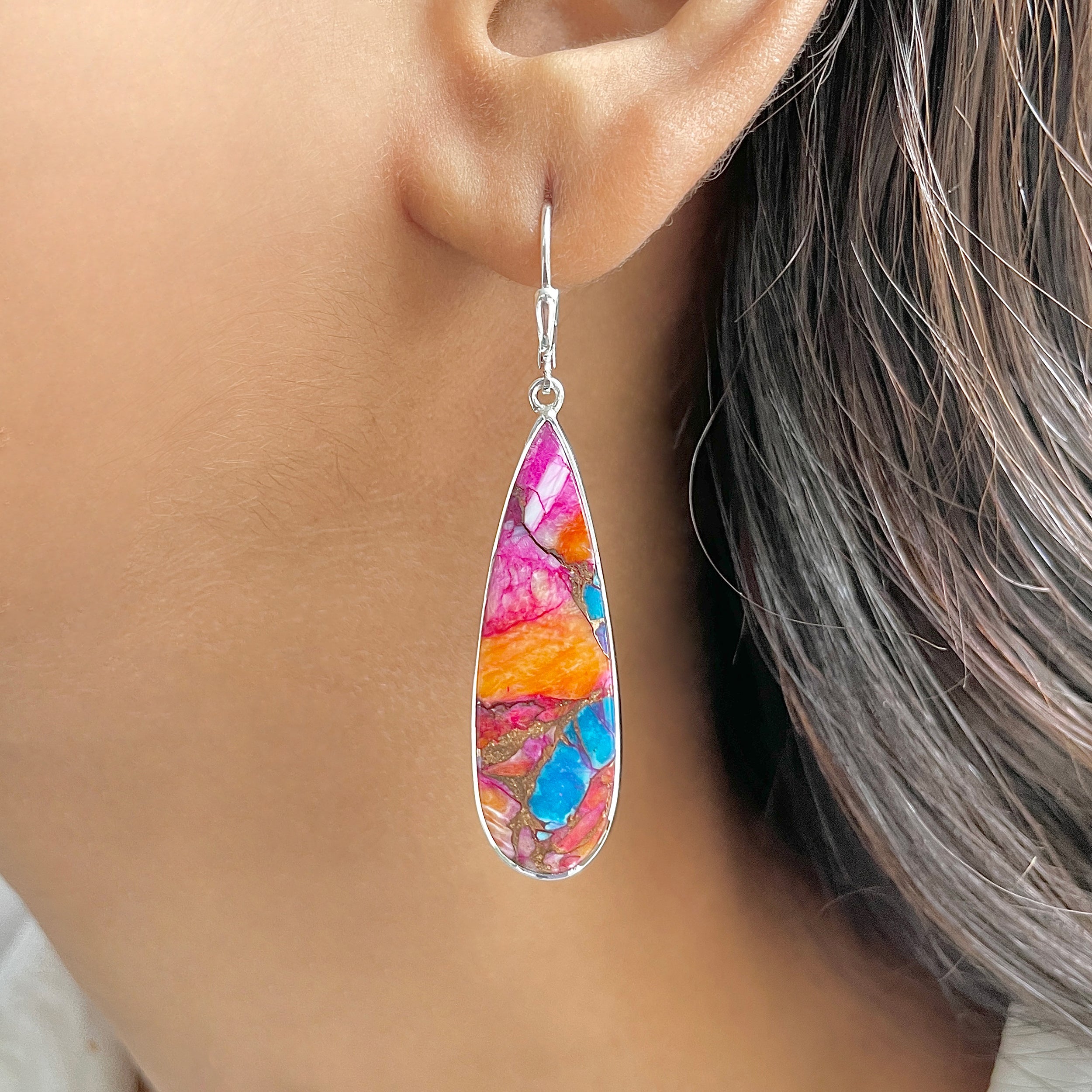 Spiny Oyster Turquoise Earring-(TRO-E-77.)