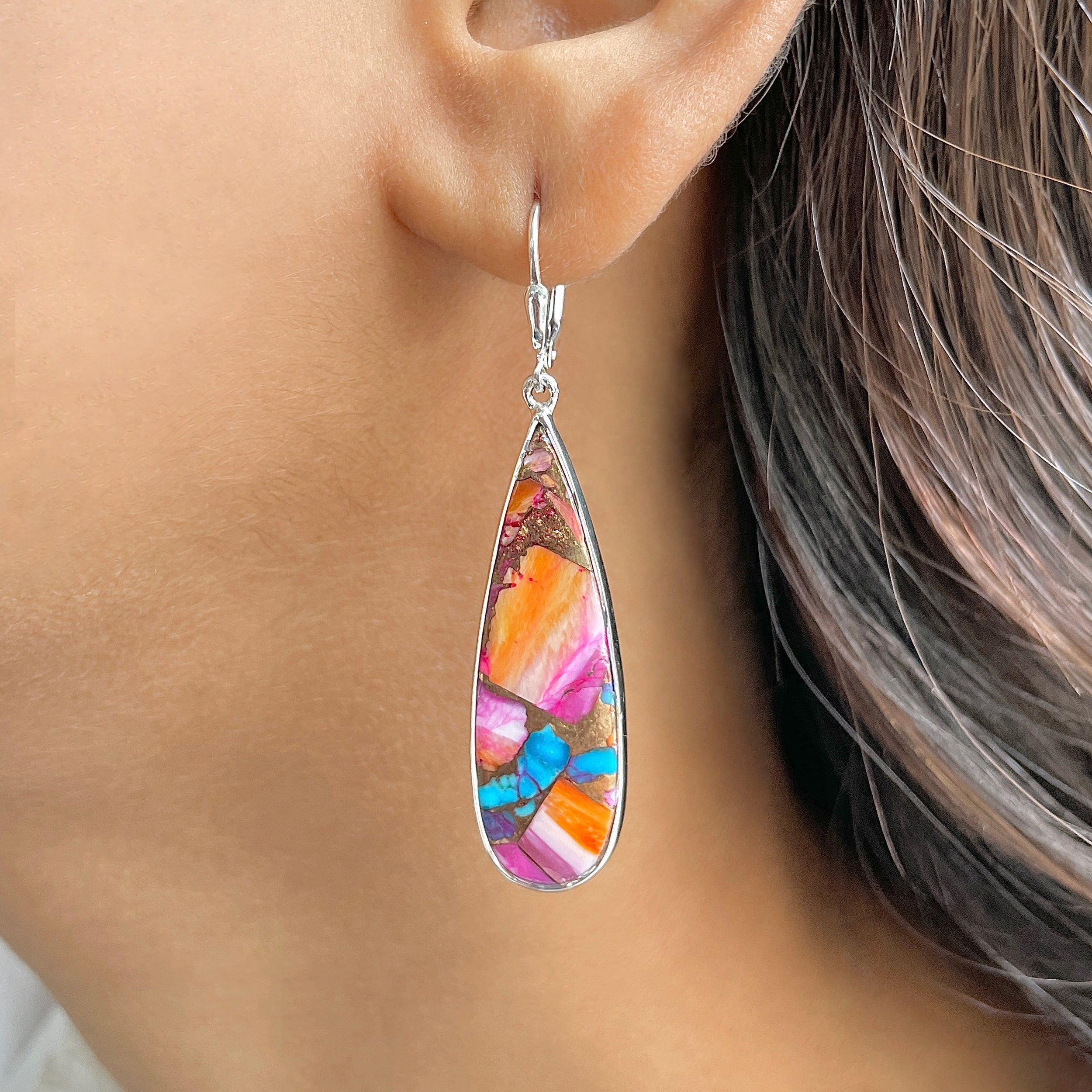 Spiny Oyster Turquoise Earring-(TRO-E-78.)