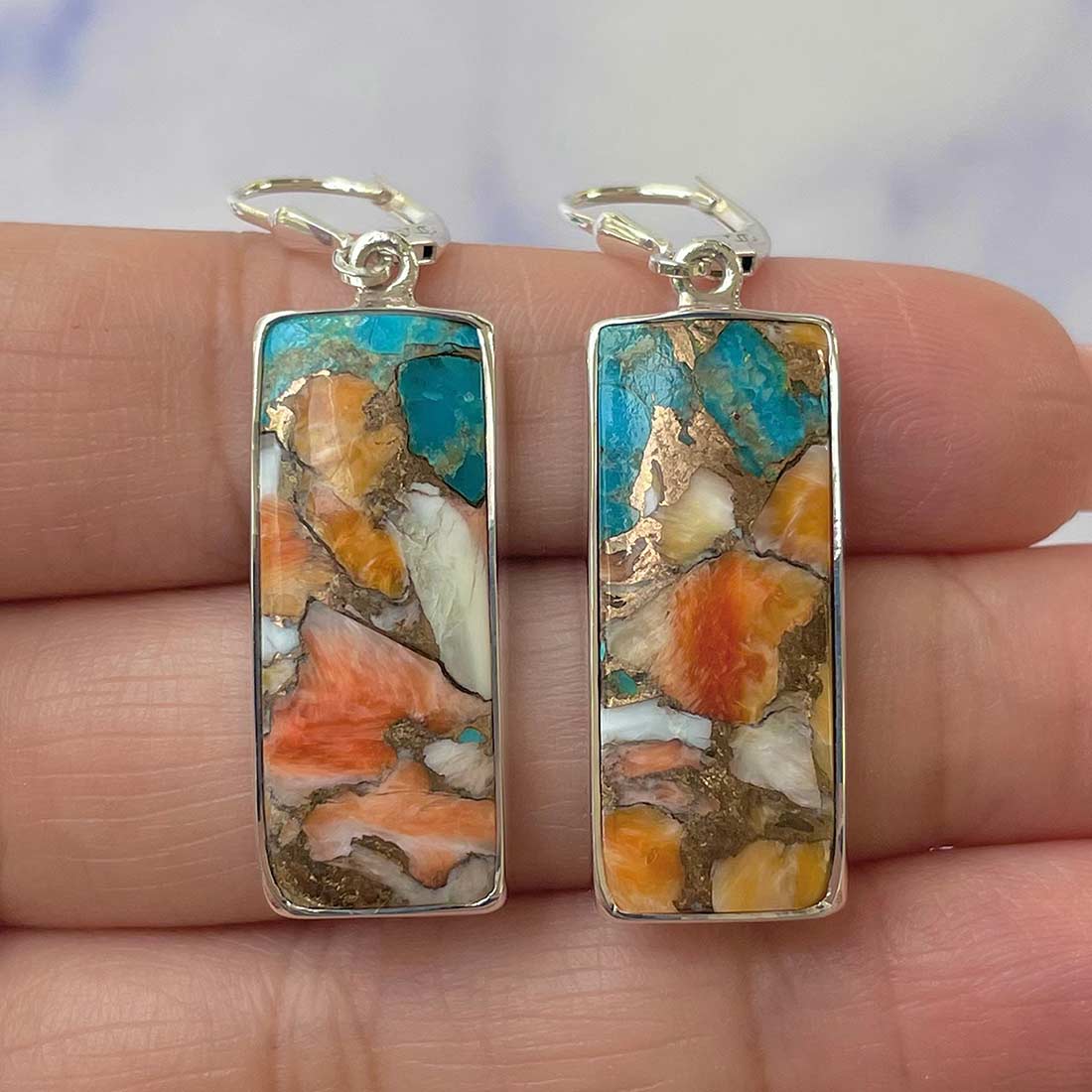 Spiny Oyster Turquoise Earrings-(TRO-E-8.)