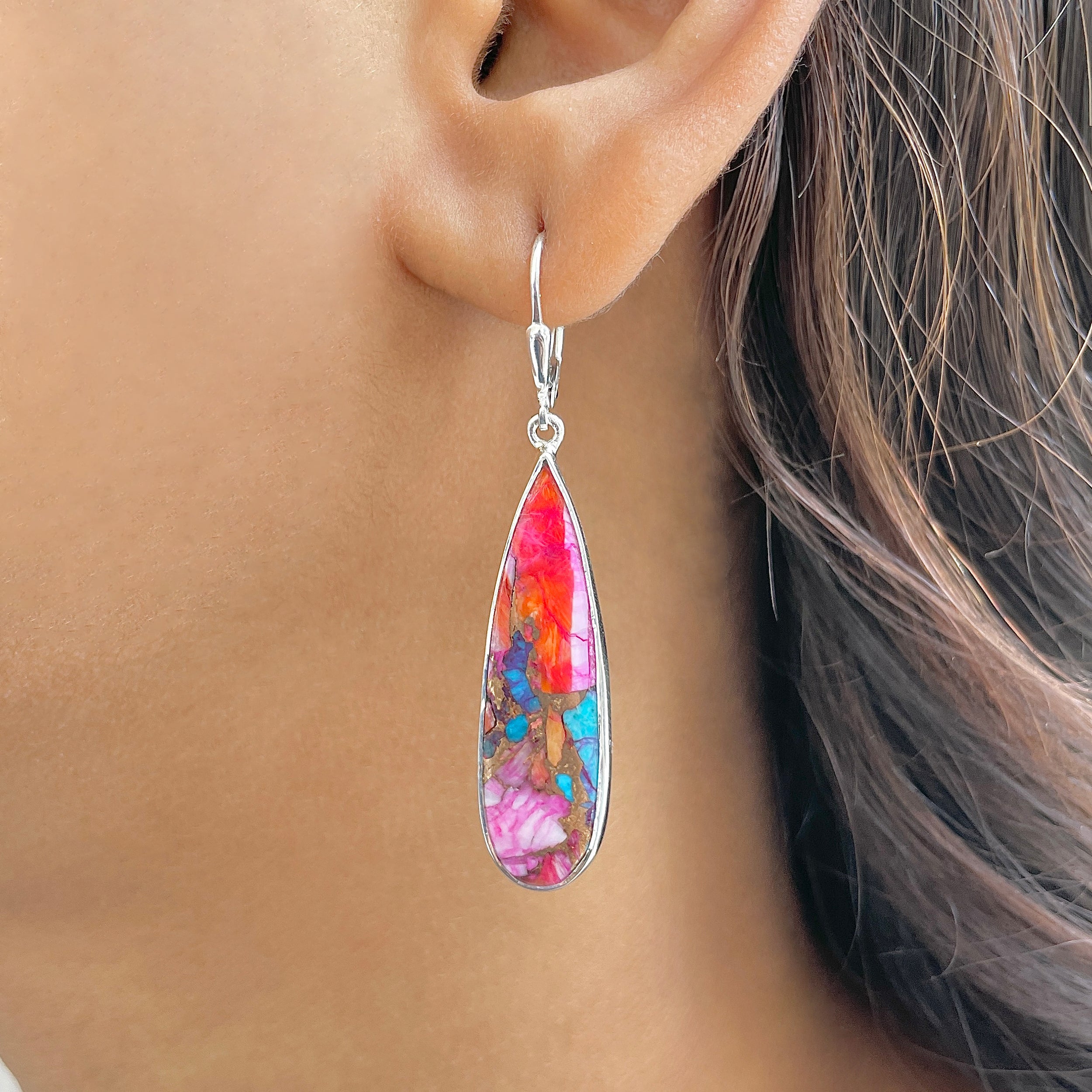 Spiny Oyster Turquoise Earring-(TRO-E-81.)