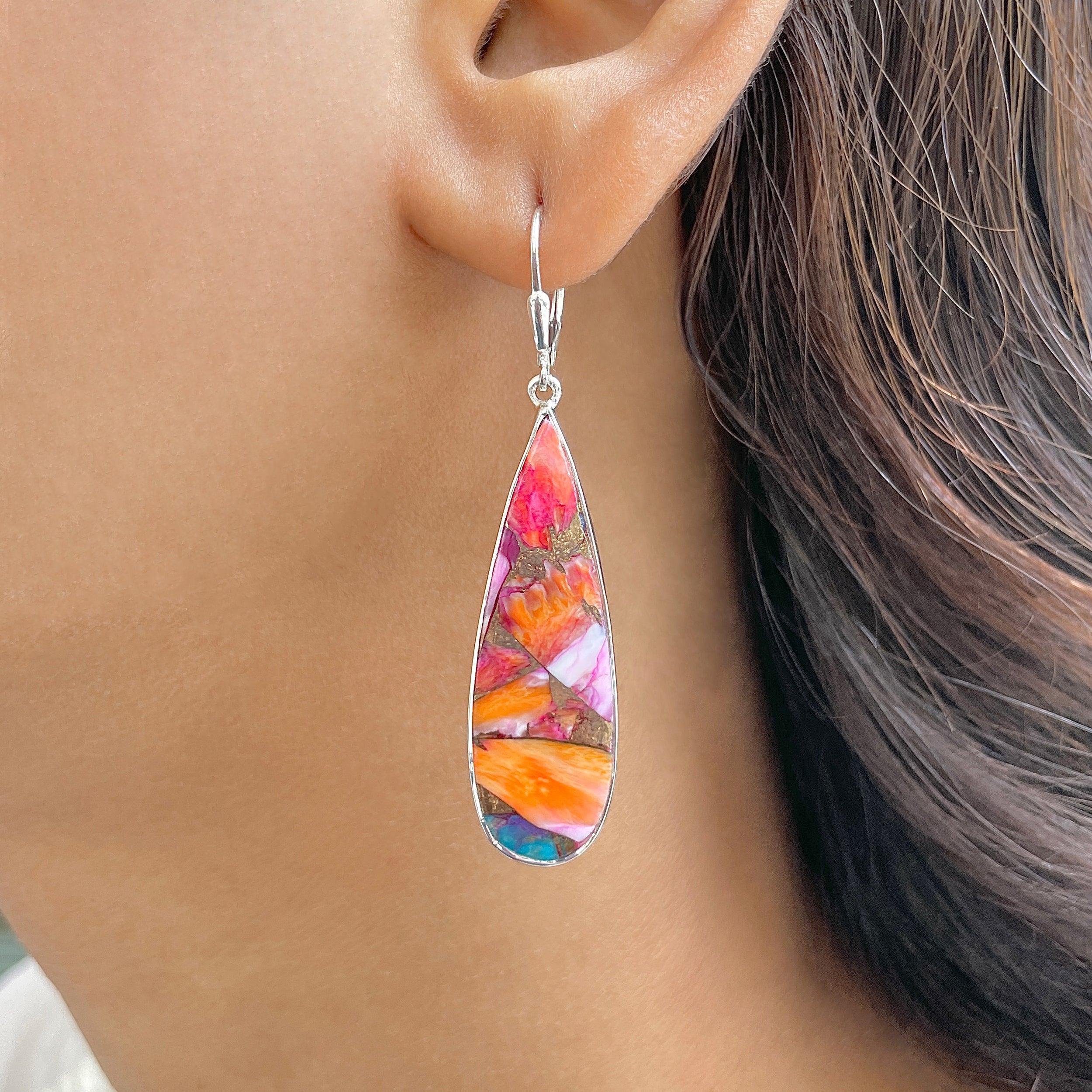 Spiny Oyster Turquoise Earring-(TRO-E-87.)