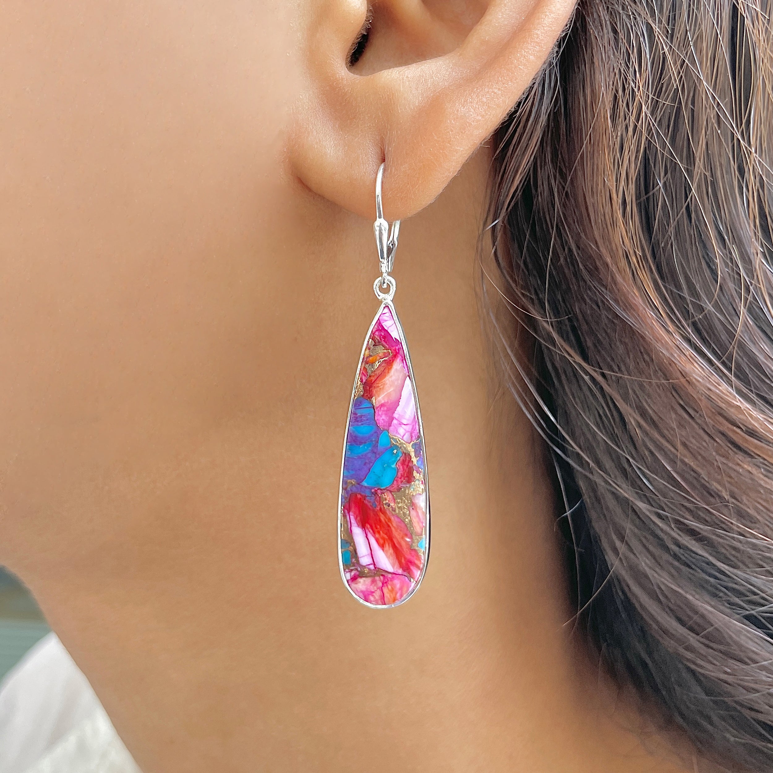 Spiny Oyster Turquoise Earring-(TRO-E-89.)