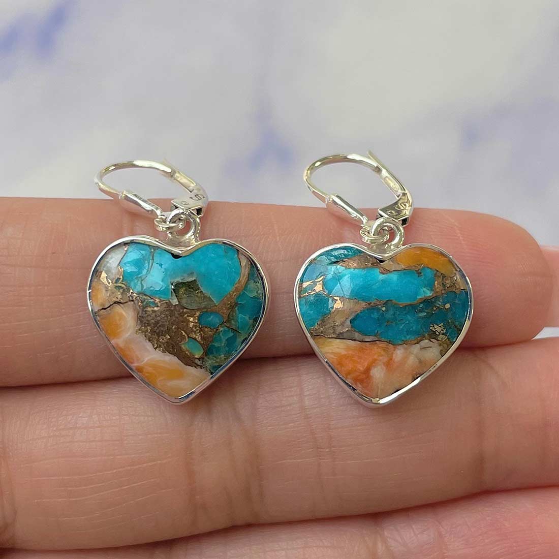 Spiny Oyster Turquoise Earrings-(TRO-E-9.)