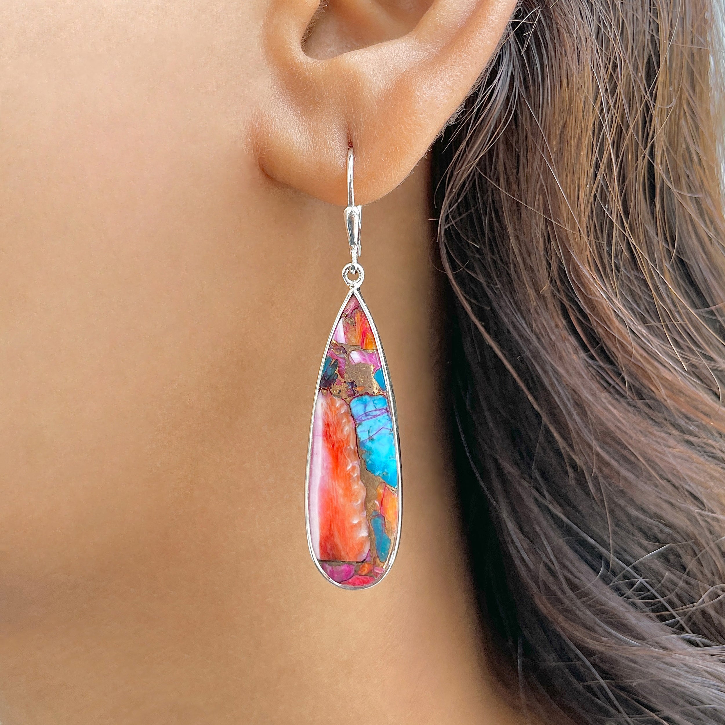 Spiny Oyster Turquoise Earring-(TRO-E-91.)