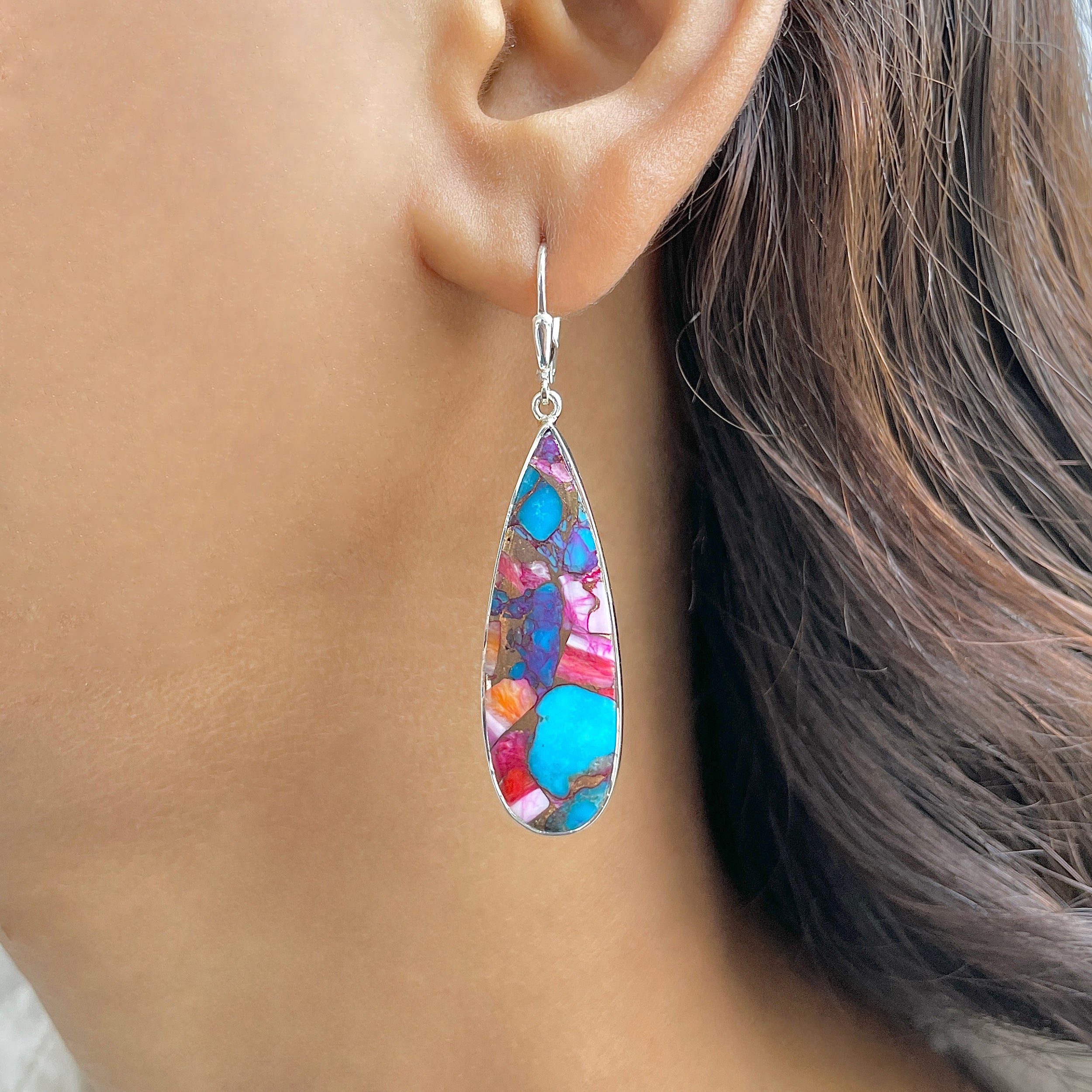 Spiny Oyster Turquoise Earring-(TRO-E-97.)