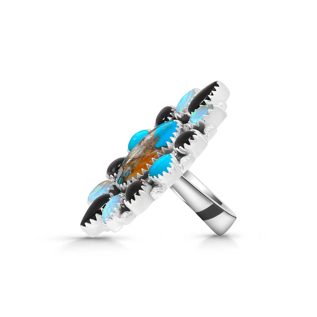 Turquoise And Aurora Opal Adjustable Ring-(TRO-FLR-6.)