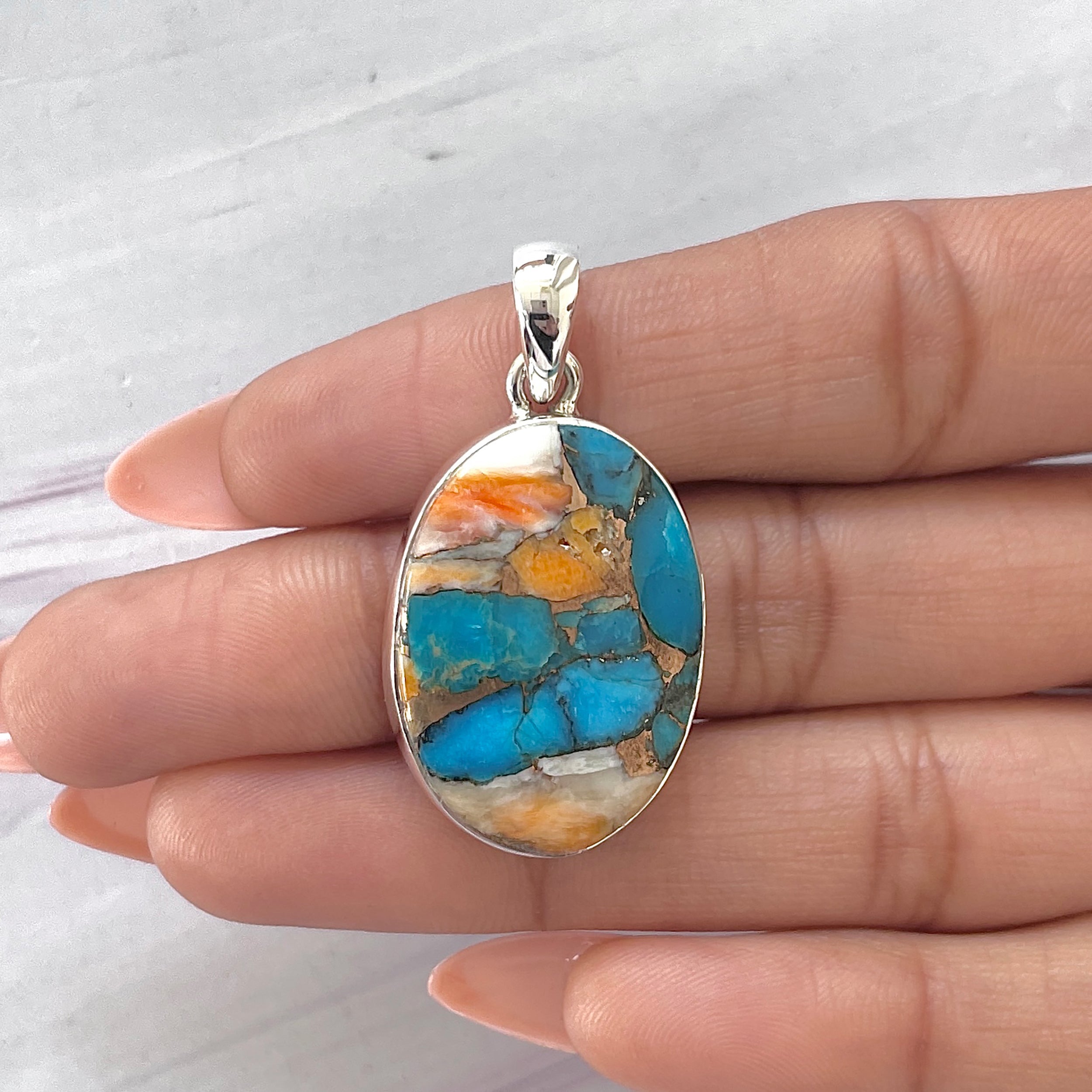 Spiny Oyster Turquoise Pendant-(TRO-P-107.)