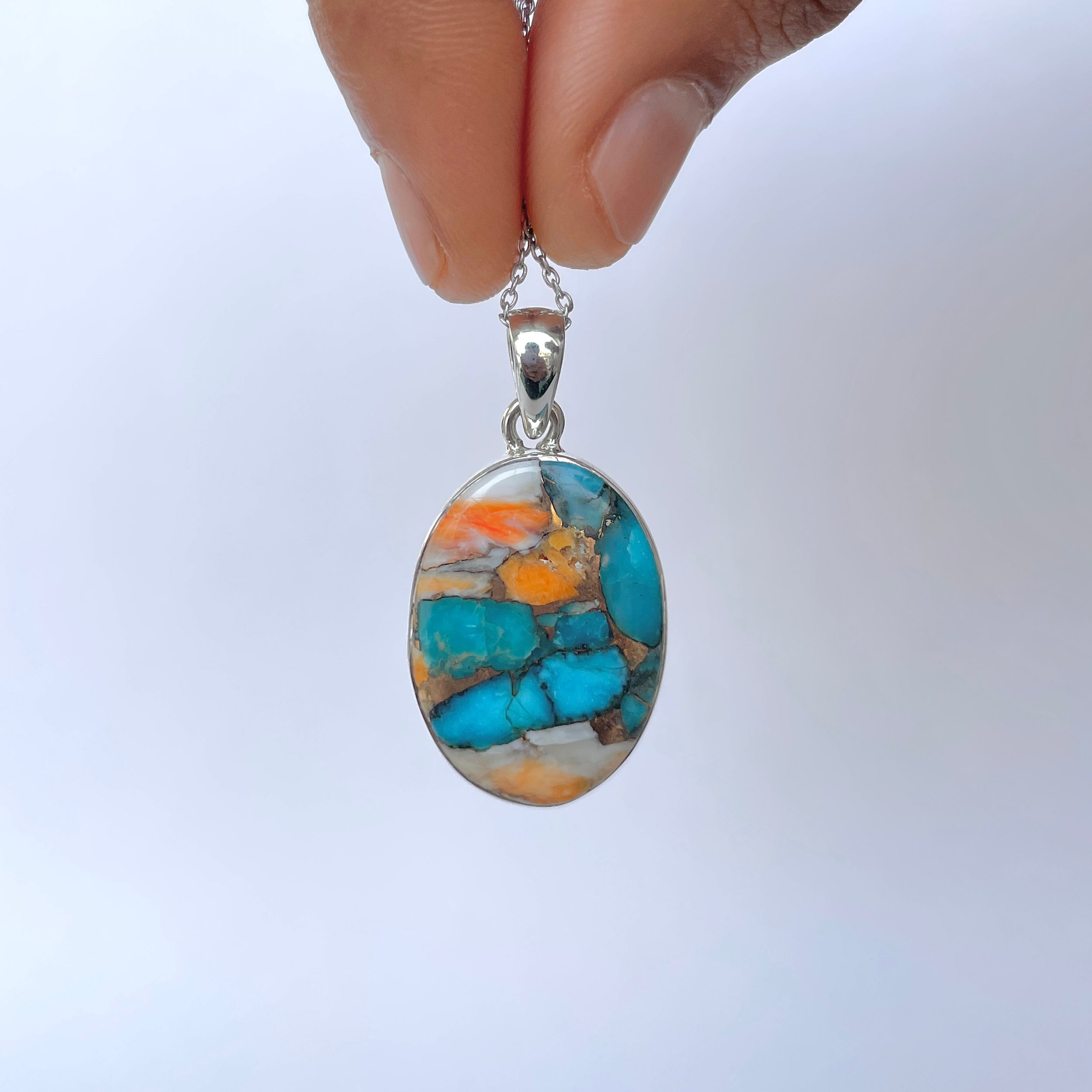 Spiny Oyster Turquoise Pendant-(TRO-P-107.)