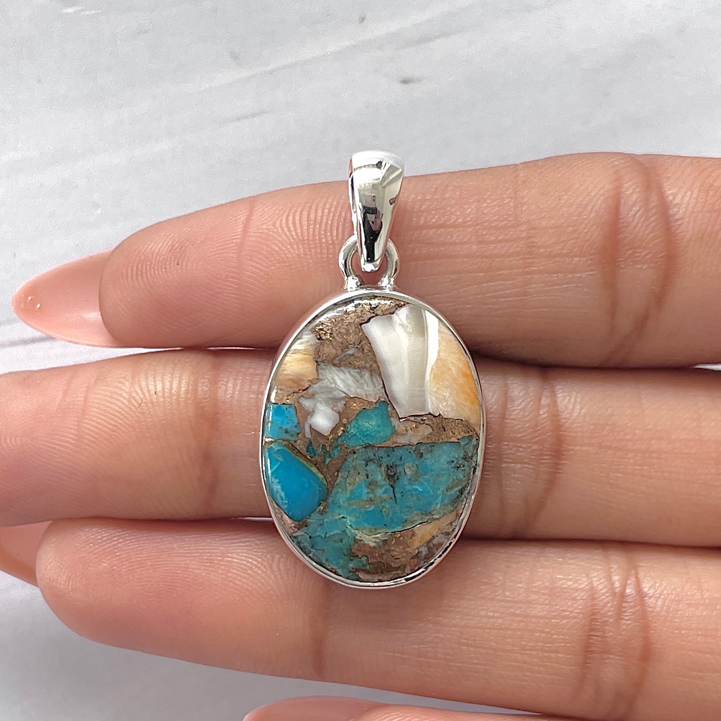 Spiny Oyster Turquoise Pendant-(TRO-P-108.)