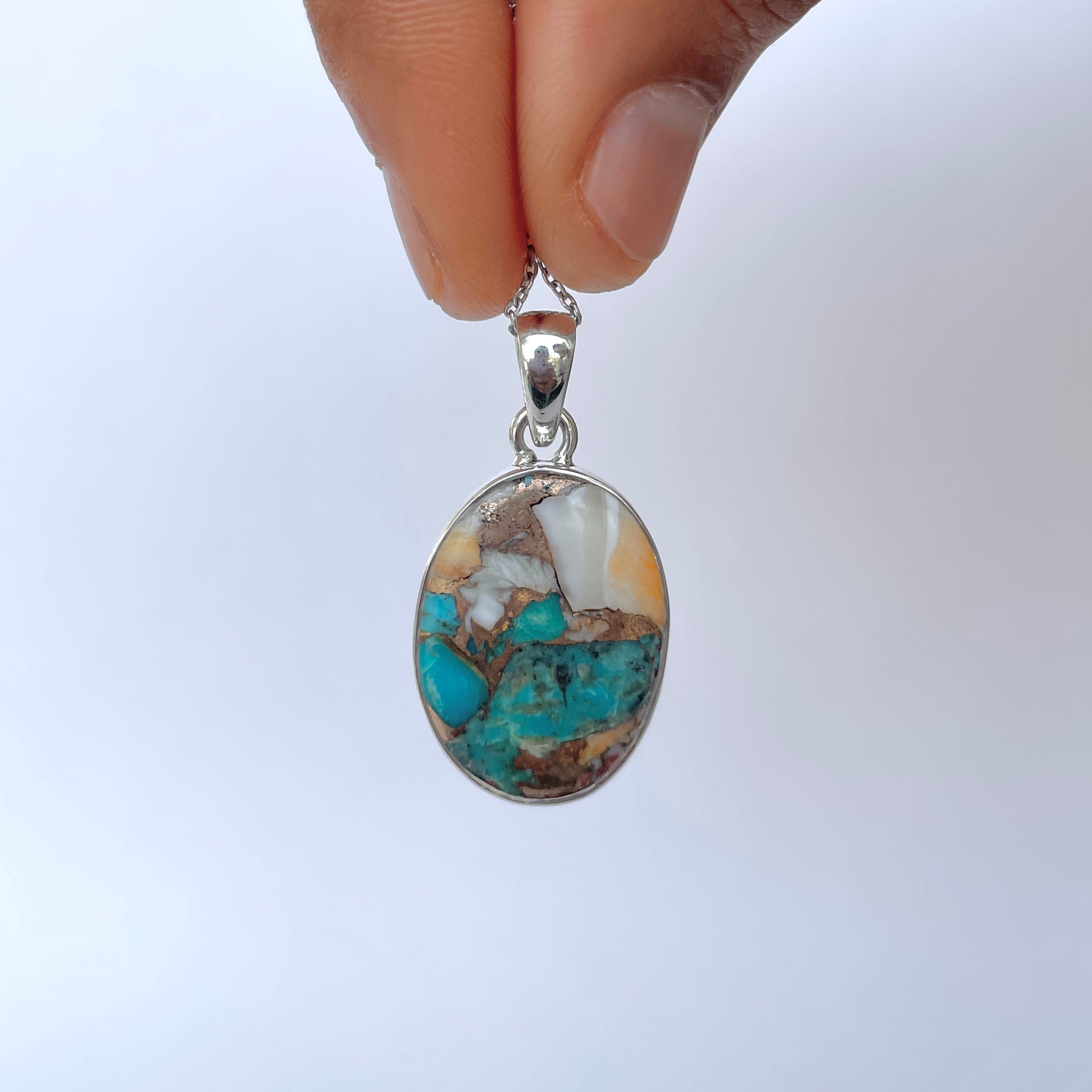 Spiny Oyster Turquoise Pendant-(TRO-P-108.)