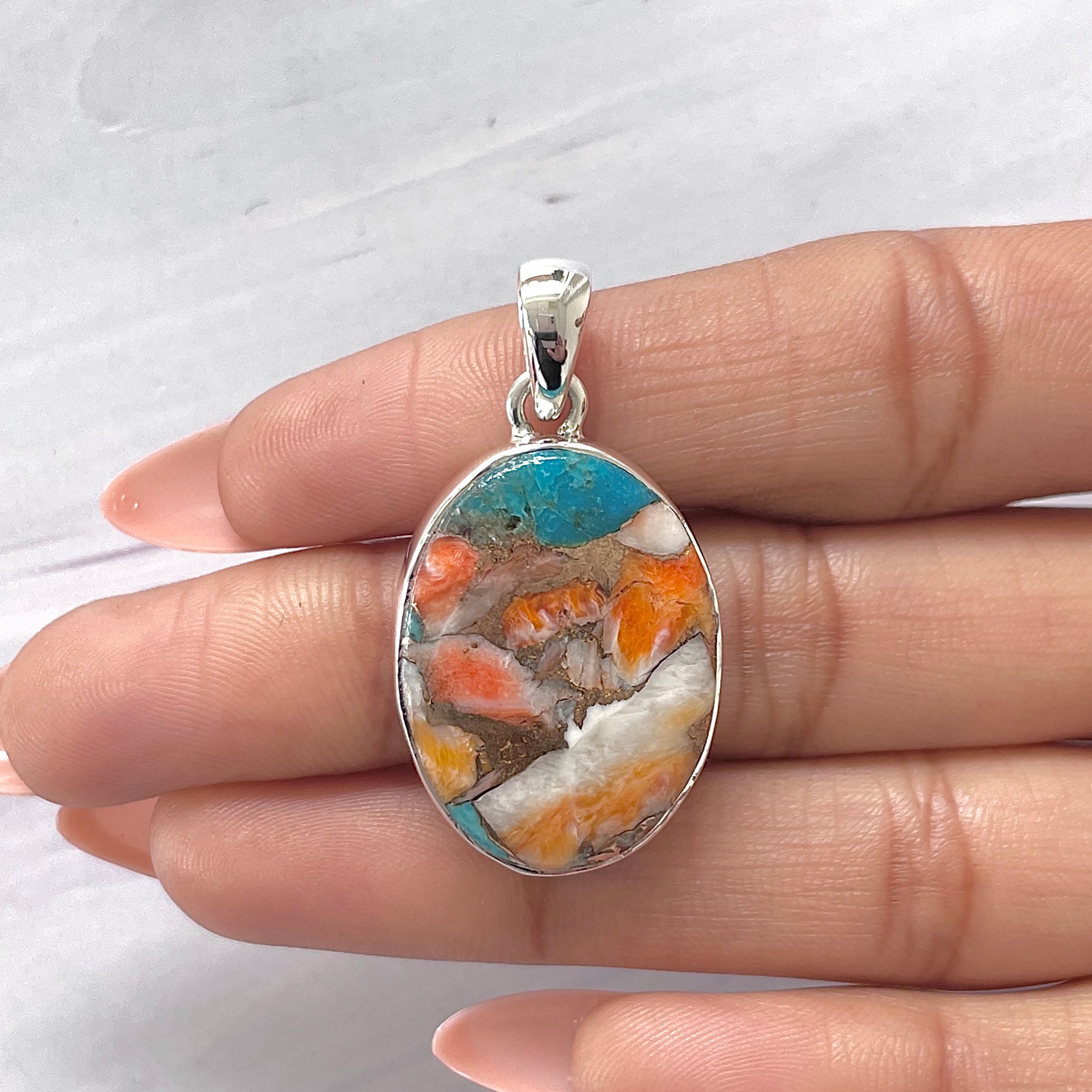 Spiny Oyster Turquoise Pendant-(TRO-P-109.)