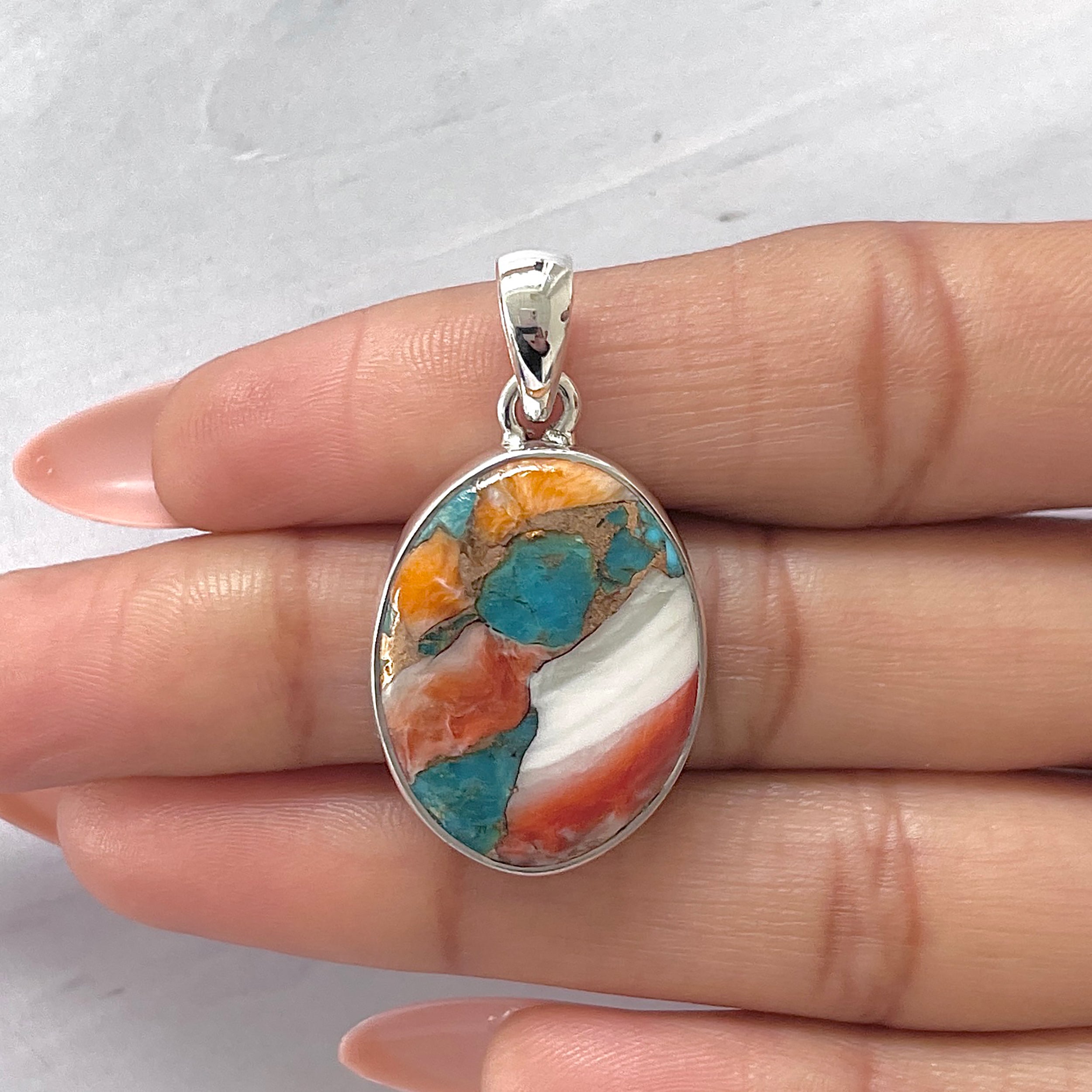 Spiny Oyster Turquoise Pendant-(TRO-P-110.)