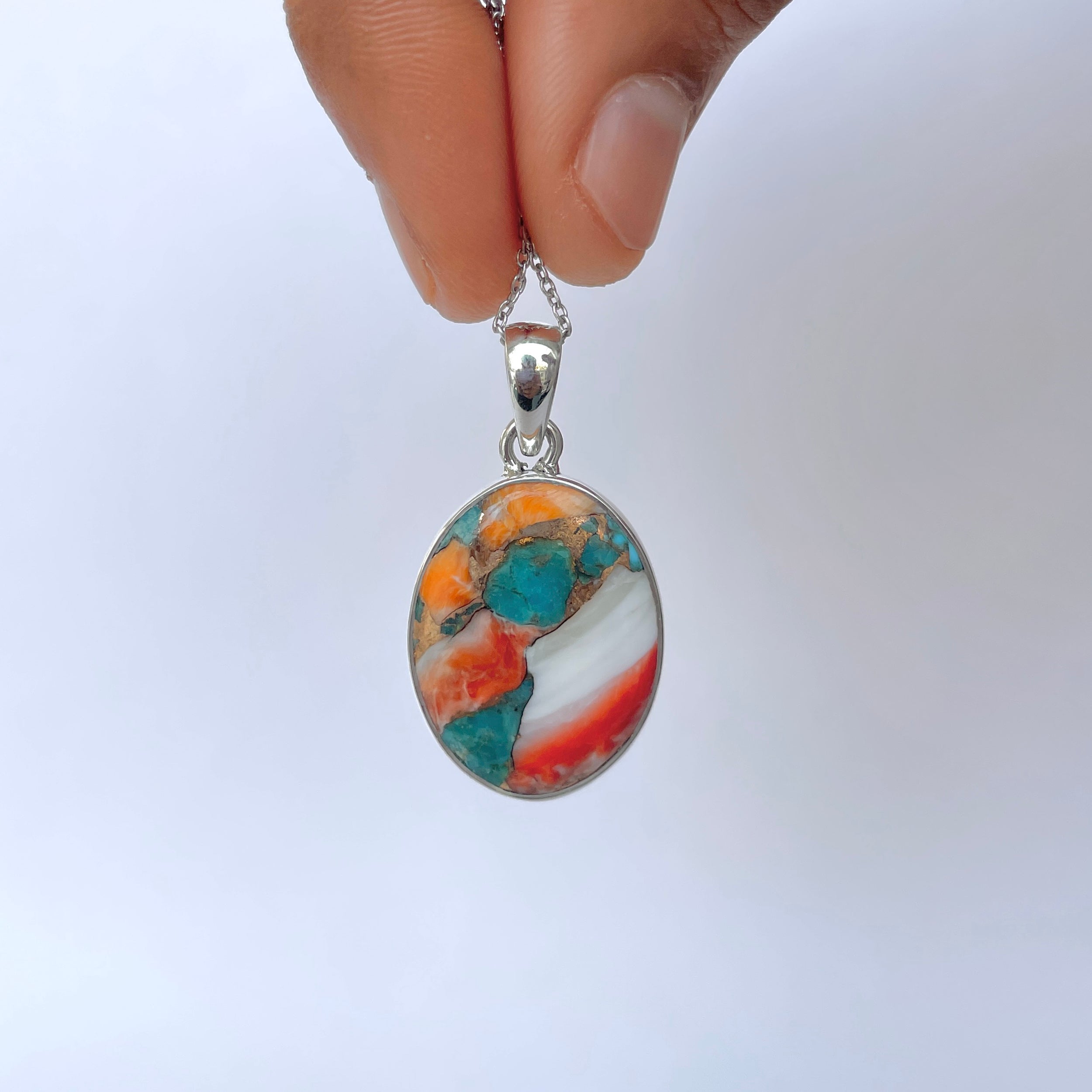 Spiny Oyster Turquoise Pendant-(TRO-P-110.)