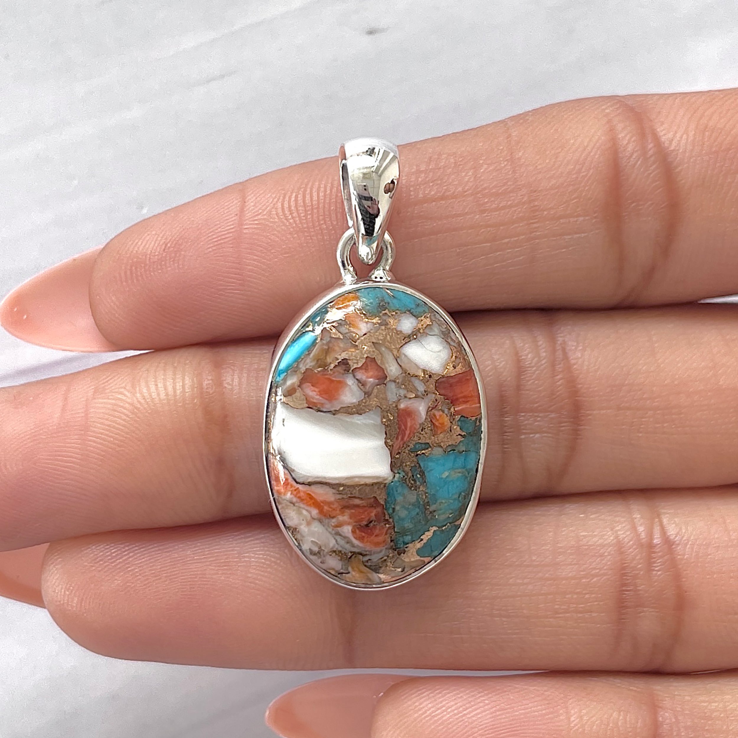 Spiny Oyster Turquoise Pendant-(TRO-P-111.)