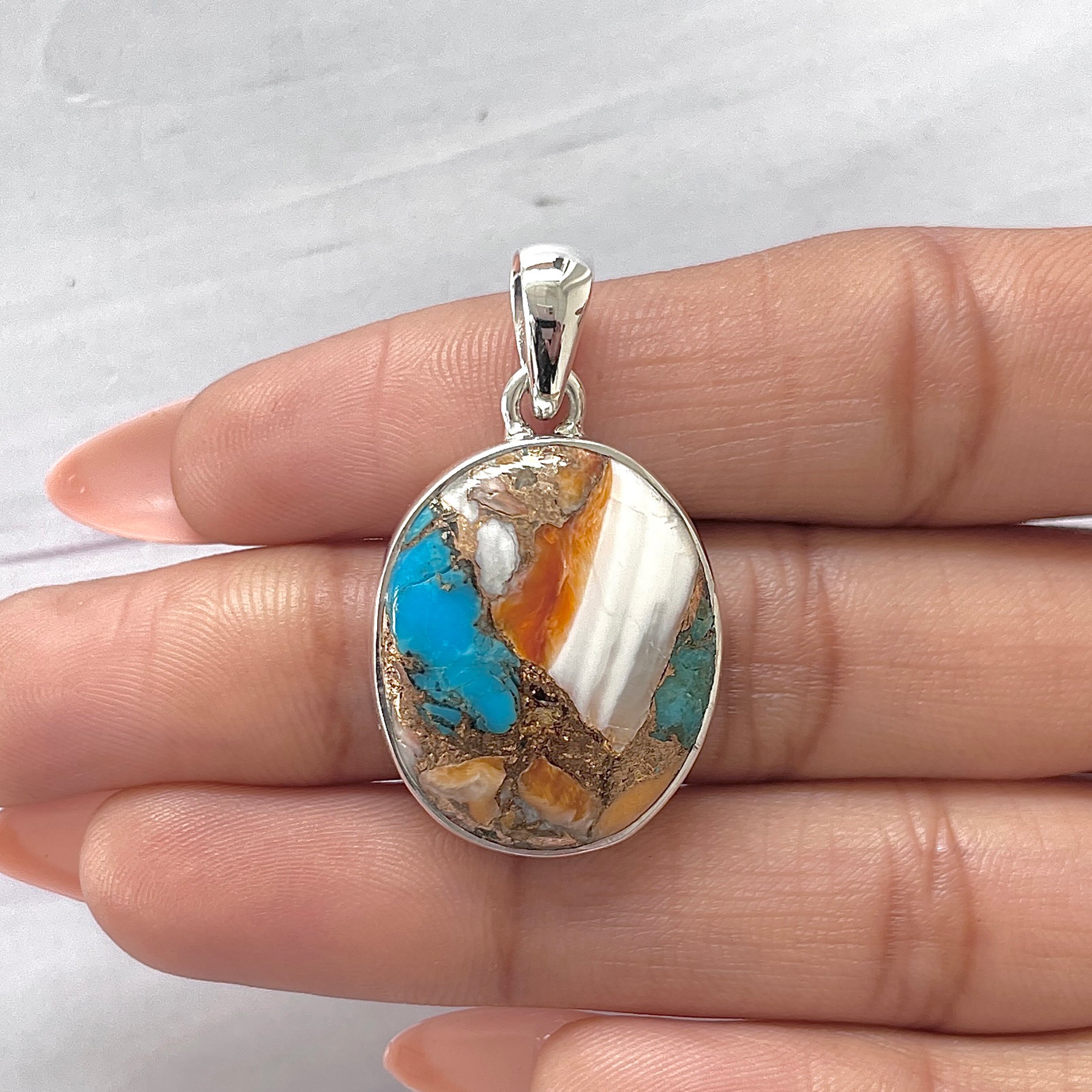 Spiny Oyster Turquoise Pendant-(TRO-P-112.)