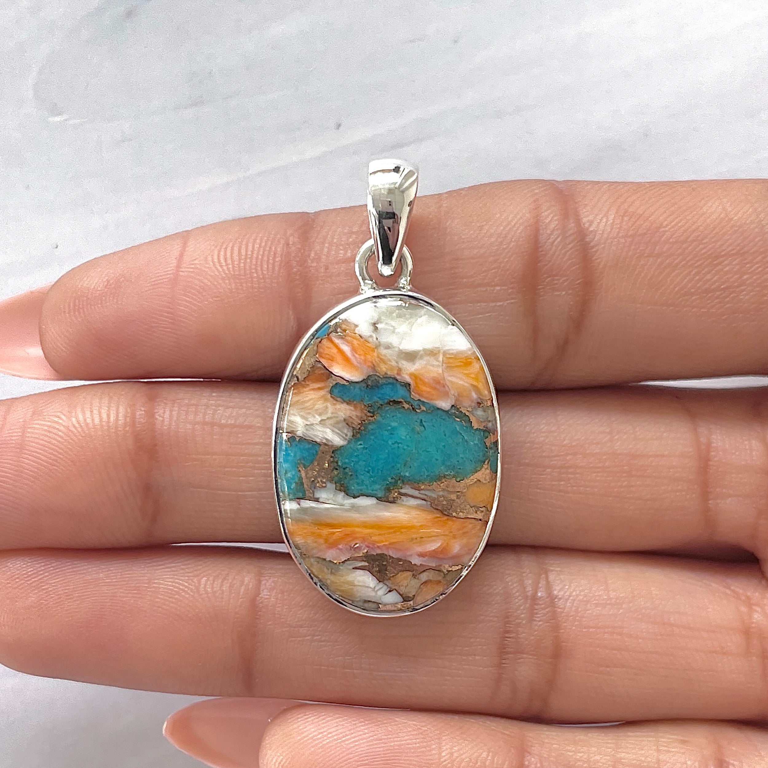 Spiny Oyster Turquoise Pendant-(TRO-P-113.)