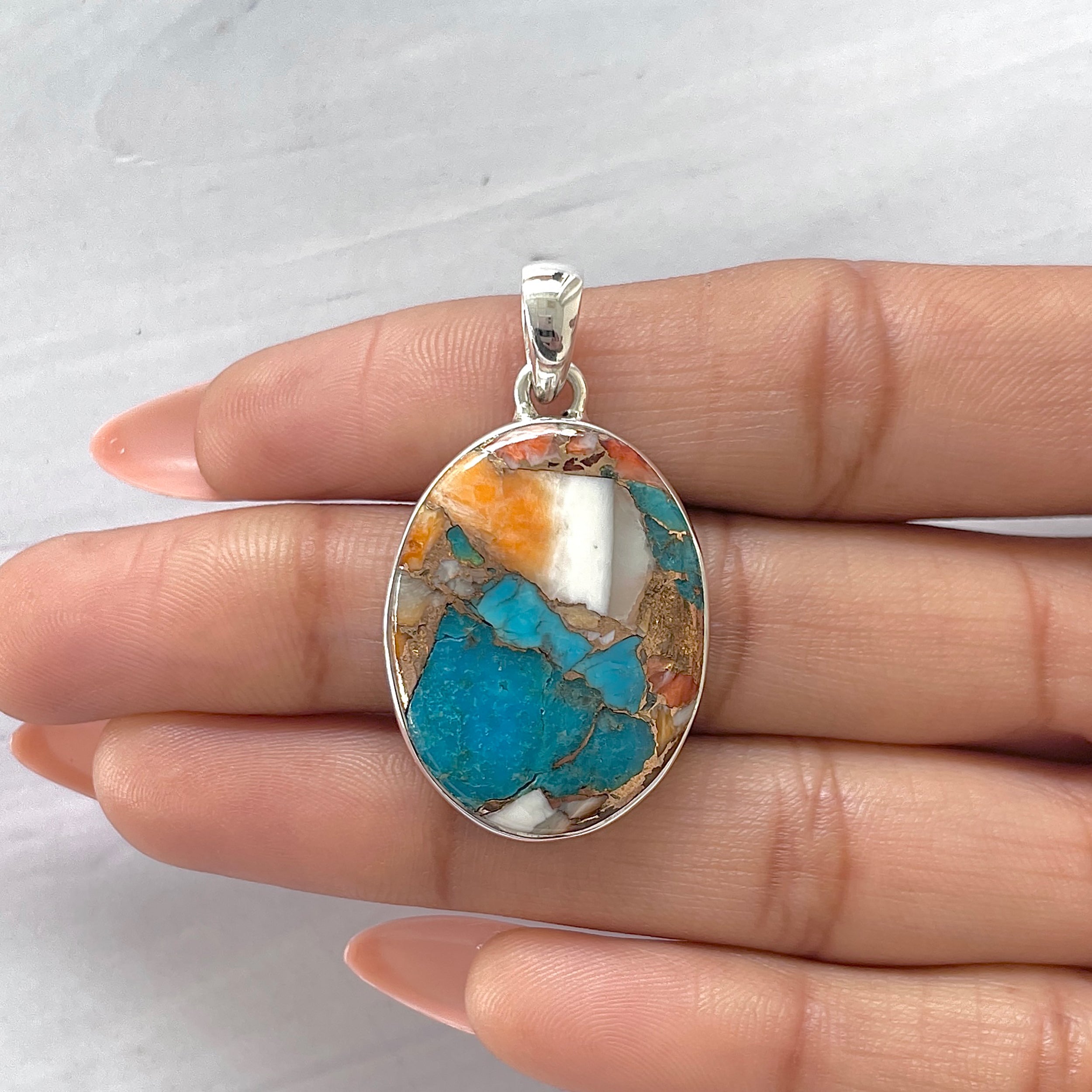 Spiny Oyster Turquoise Pendant-(TRO-P-114.)