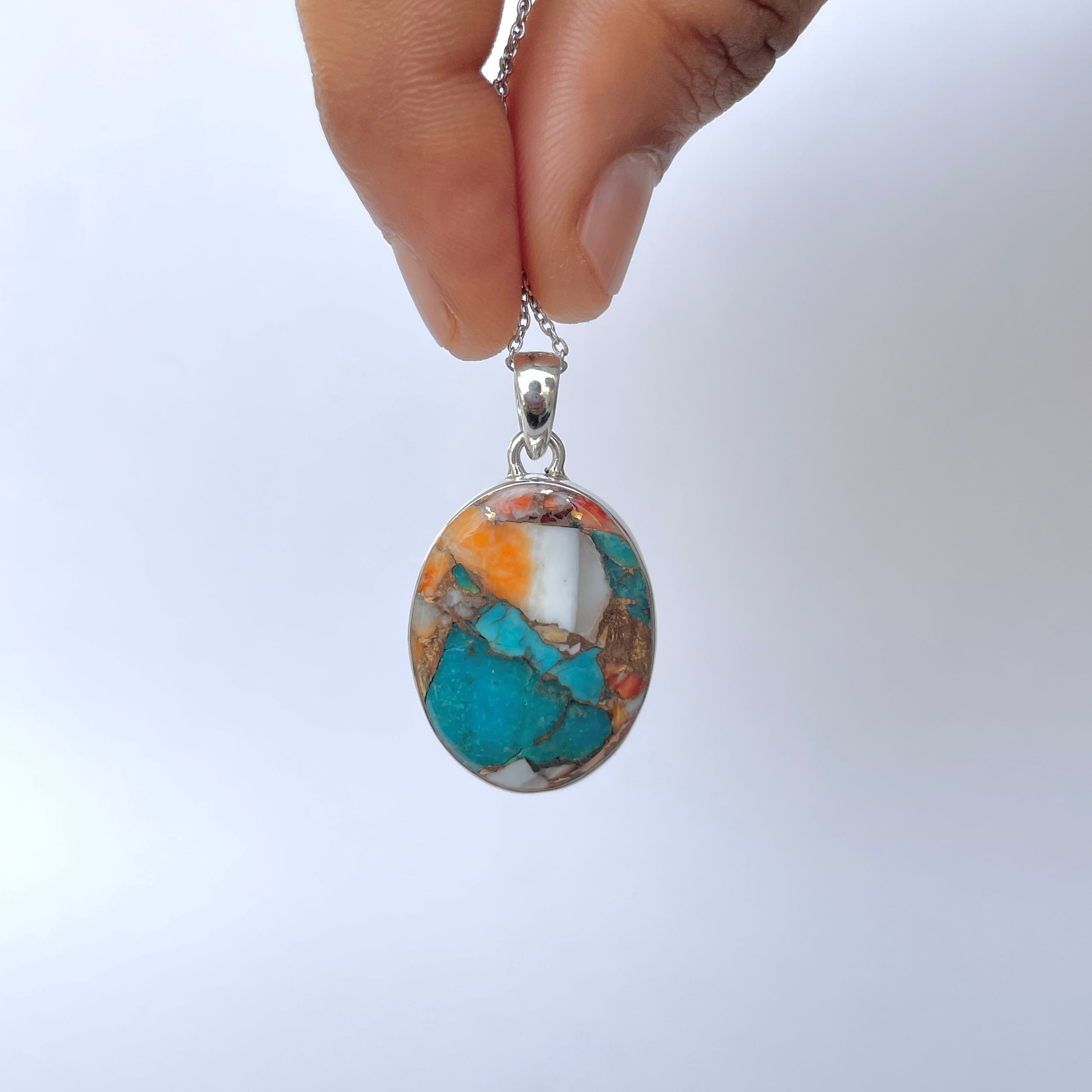 Spiny Oyster Turquoise Pendant-(TRO-P-114.)