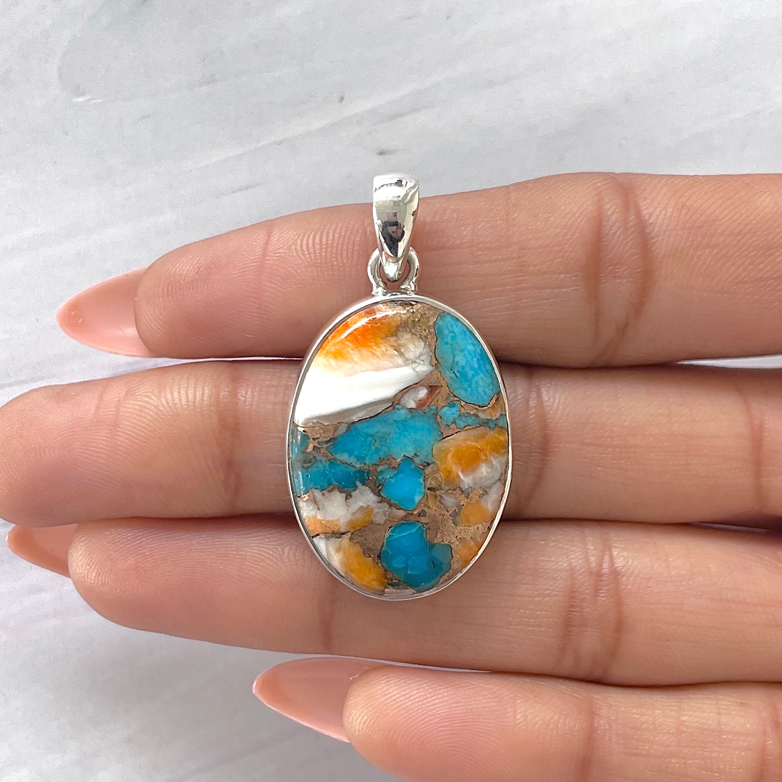 Spiny Oyster Turquoise Pendant-(TRO-P-115.)