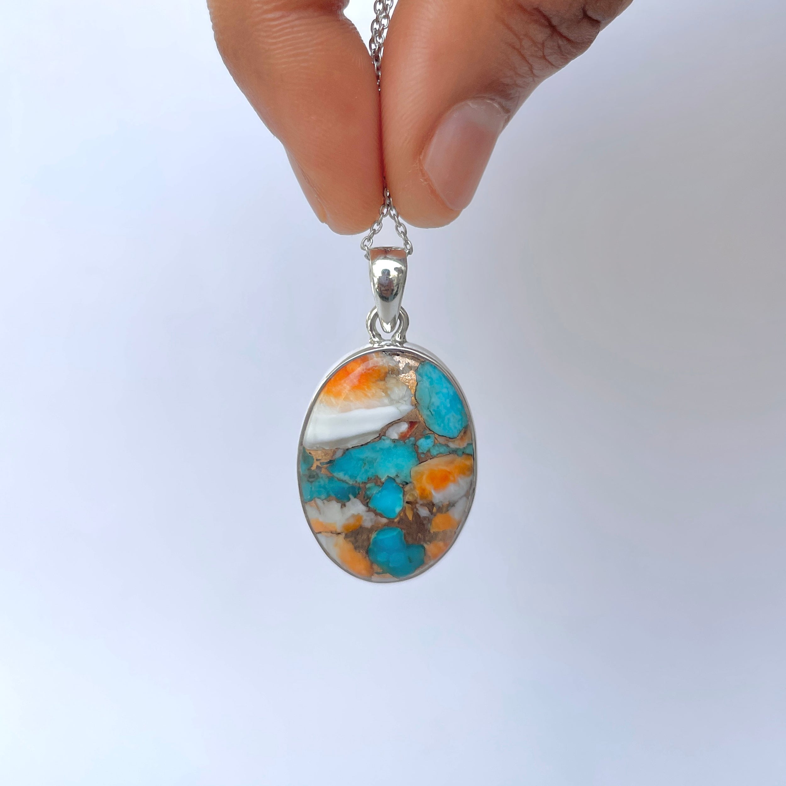 Spiny Oyster Turquoise Pendant-(TRO-P-115.)
