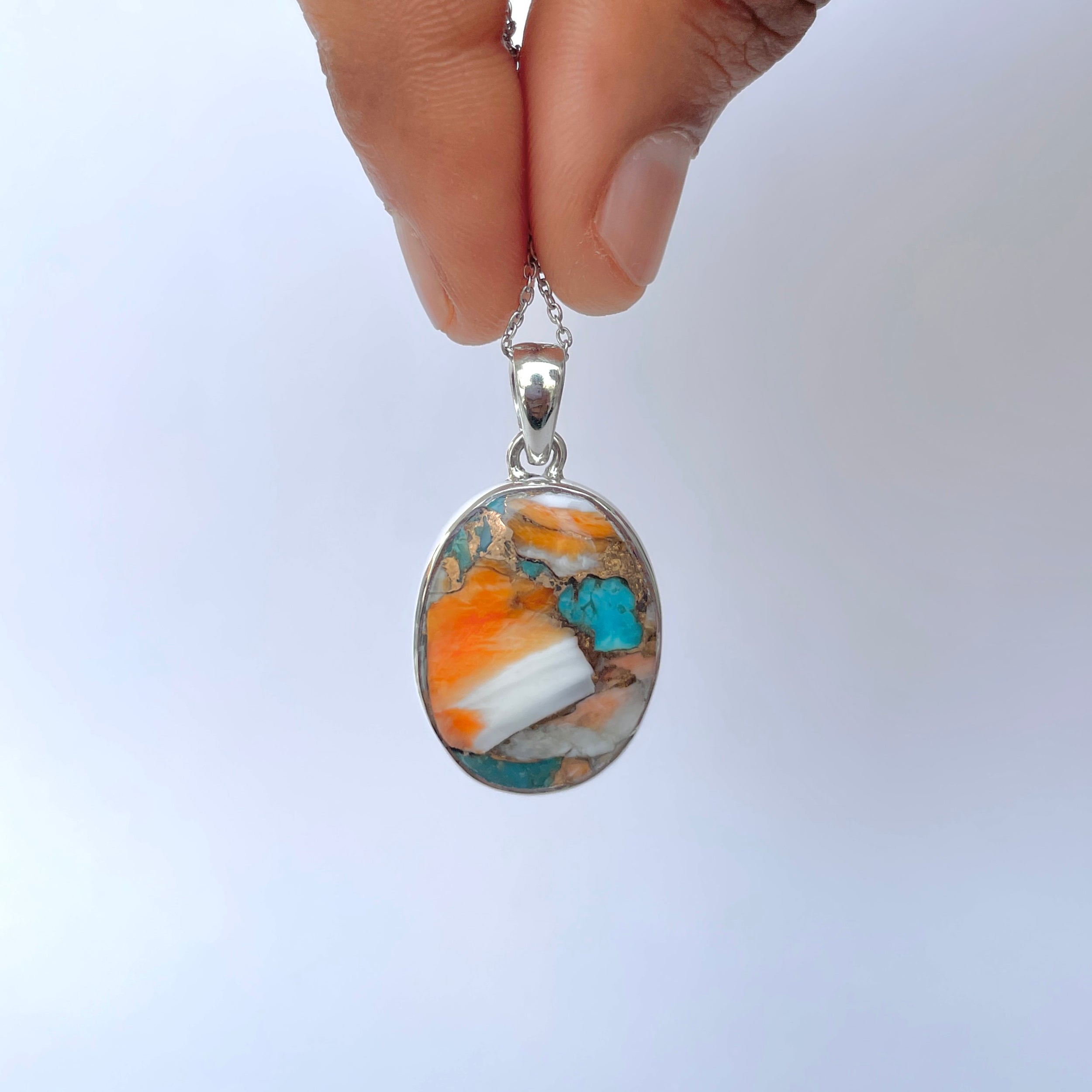 Spiny Oyster Turquoise Pendant-(TRO-P-116.)