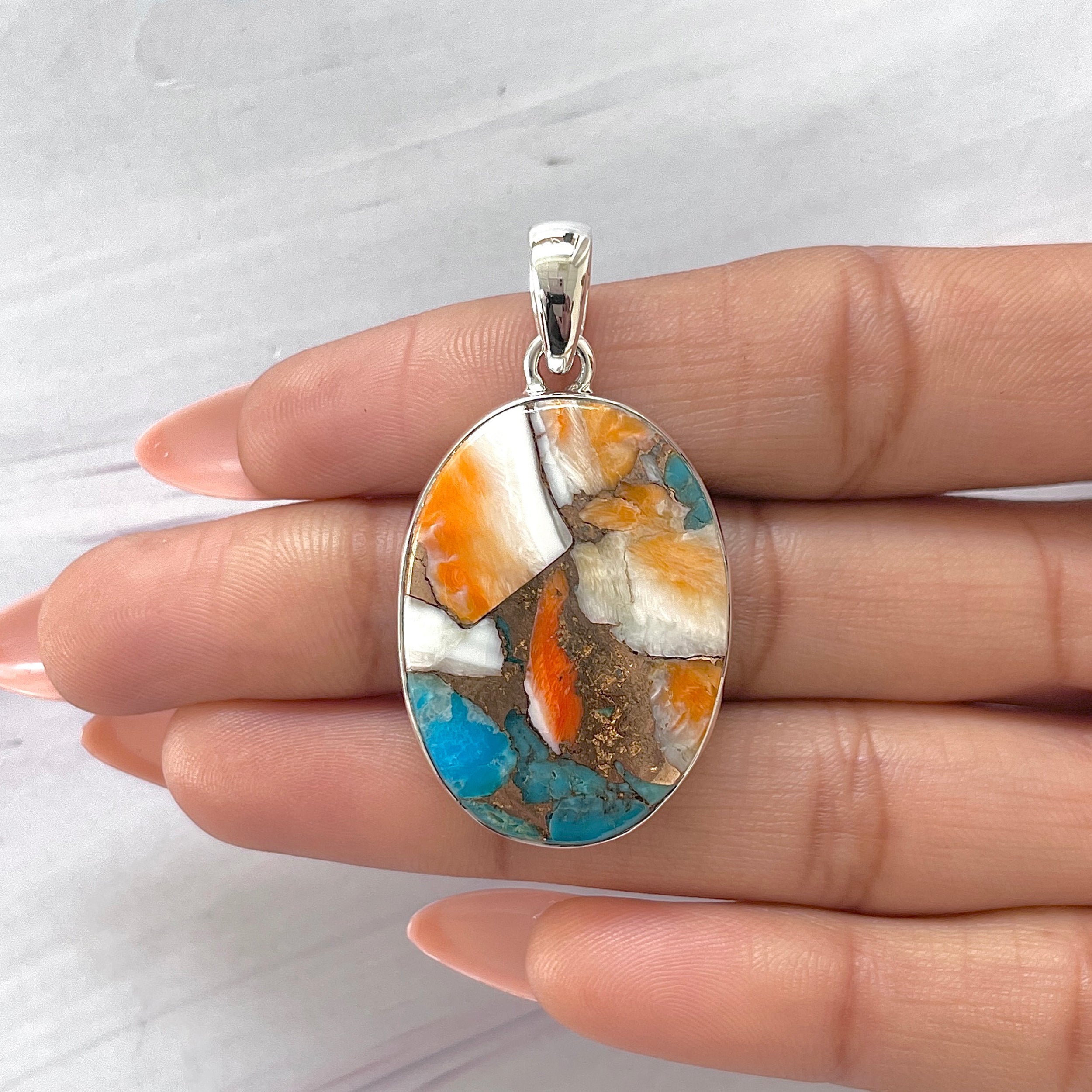 Spiny Oyster Turquoise Pendant-(TRO-P-117.)