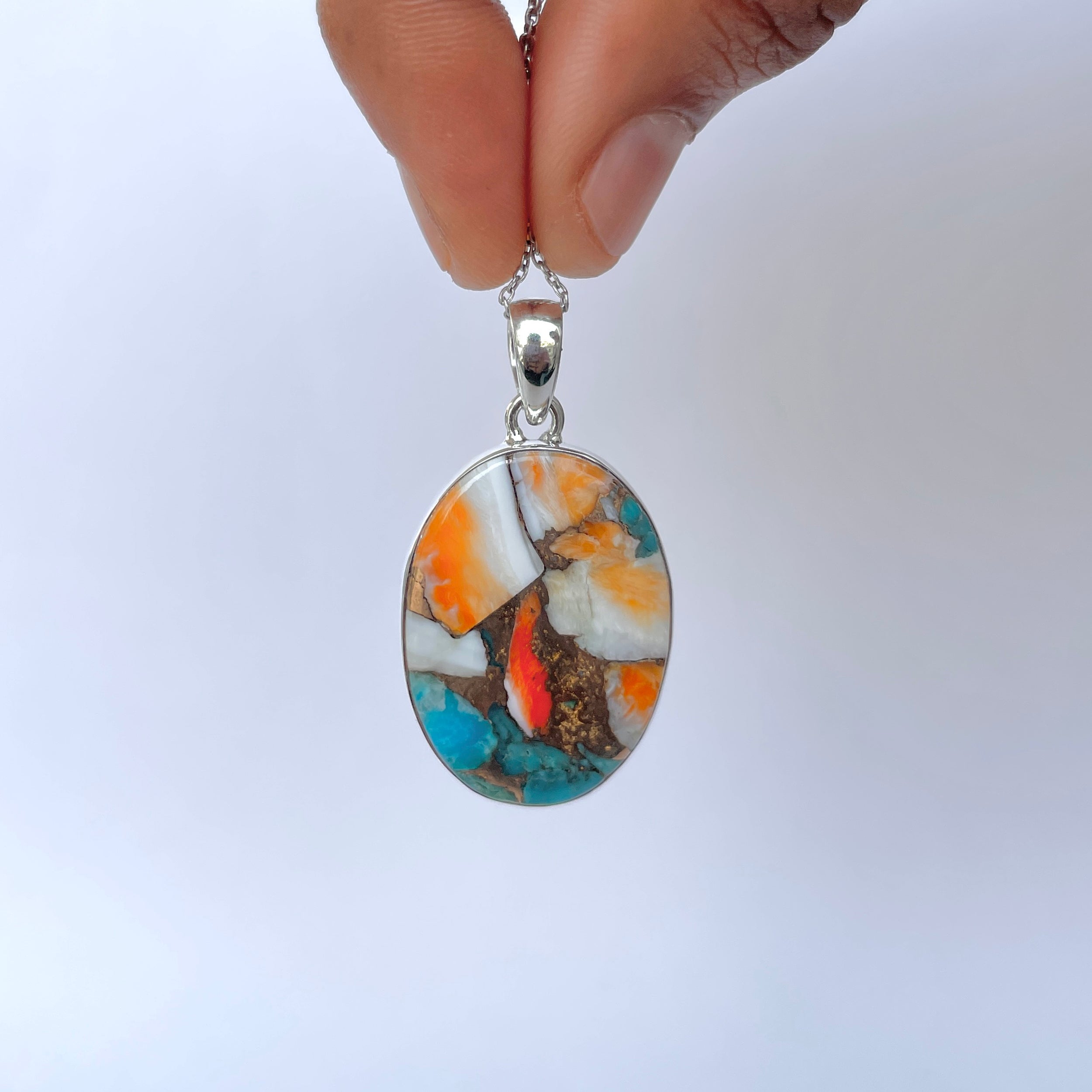 Spiny Oyster Turquoise Pendant-(TRO-P-117.)