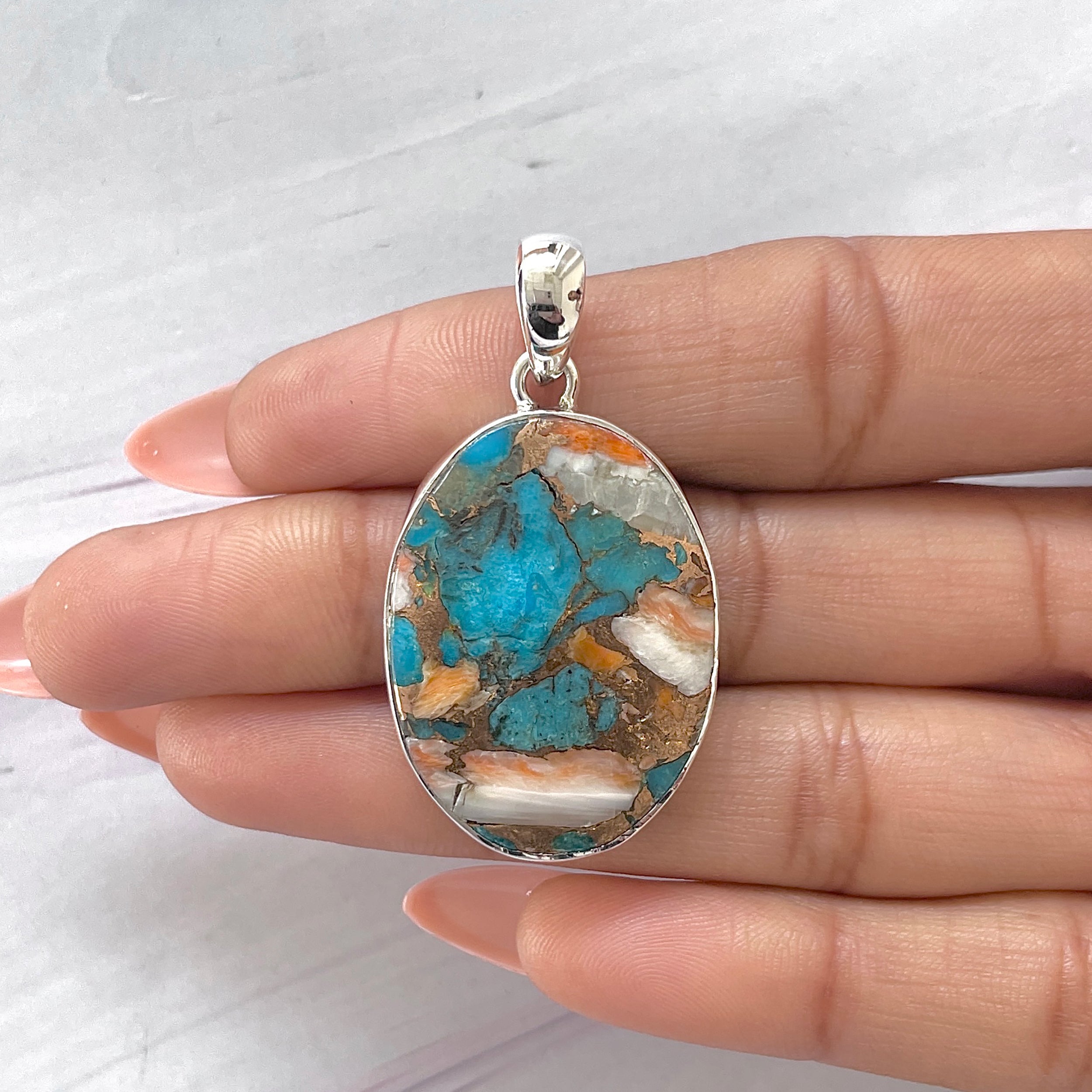 Spiny Oyster Turquoise Pendant-(TRO-P-118.)