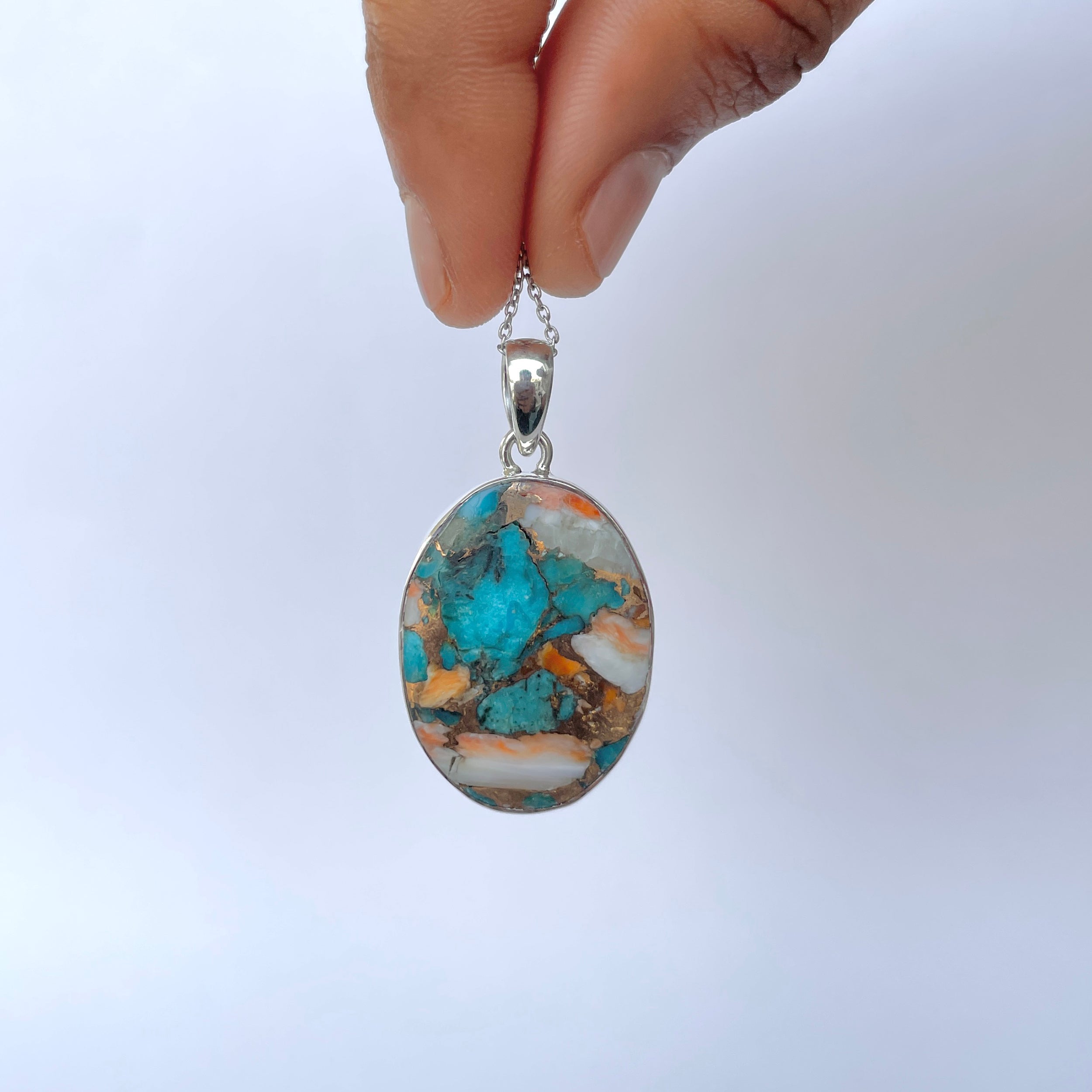 Spiny Oyster Turquoise Pendant-(TRO-P-118.)