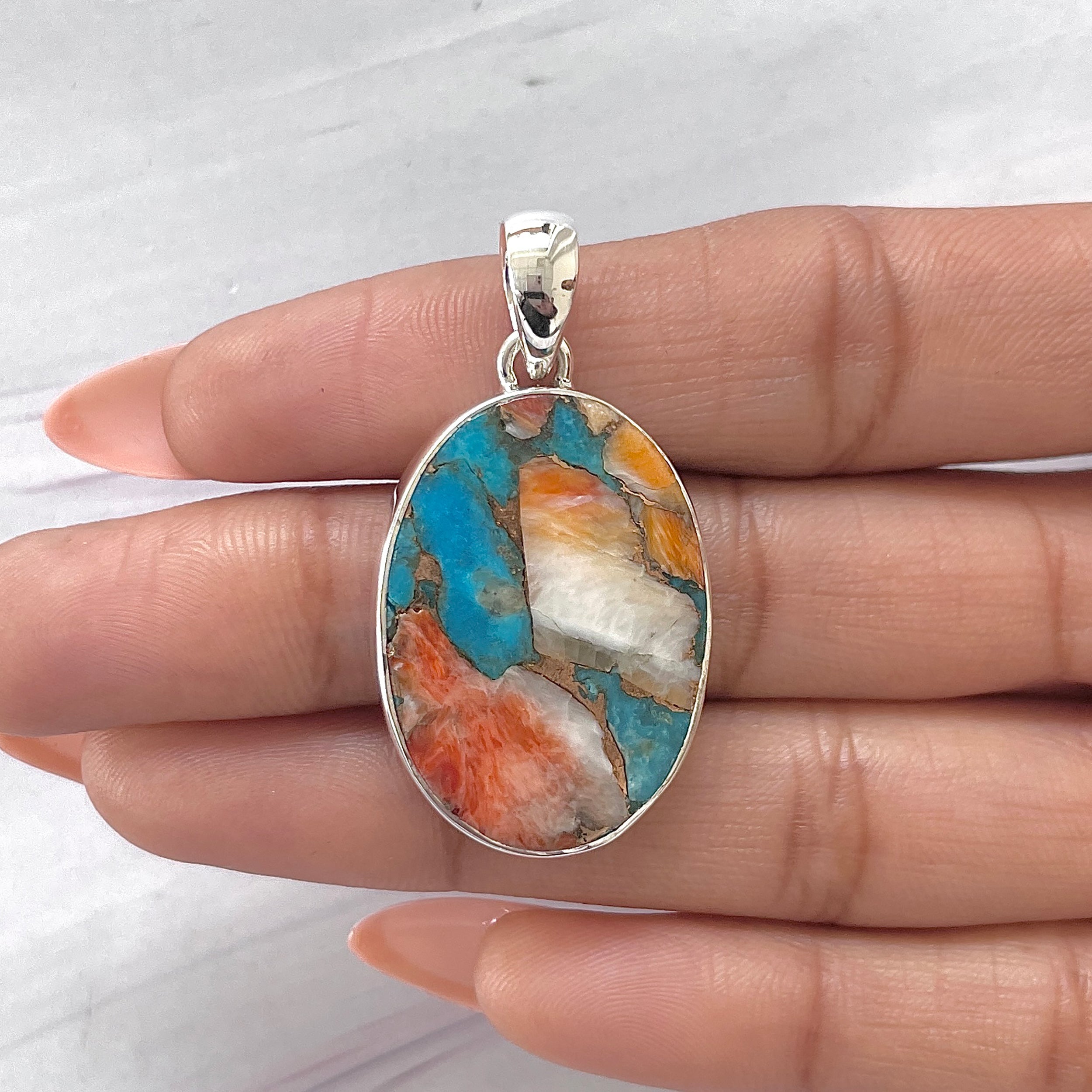 Spiny Oyster Turquoise Pendant-(TRO-P-119.)