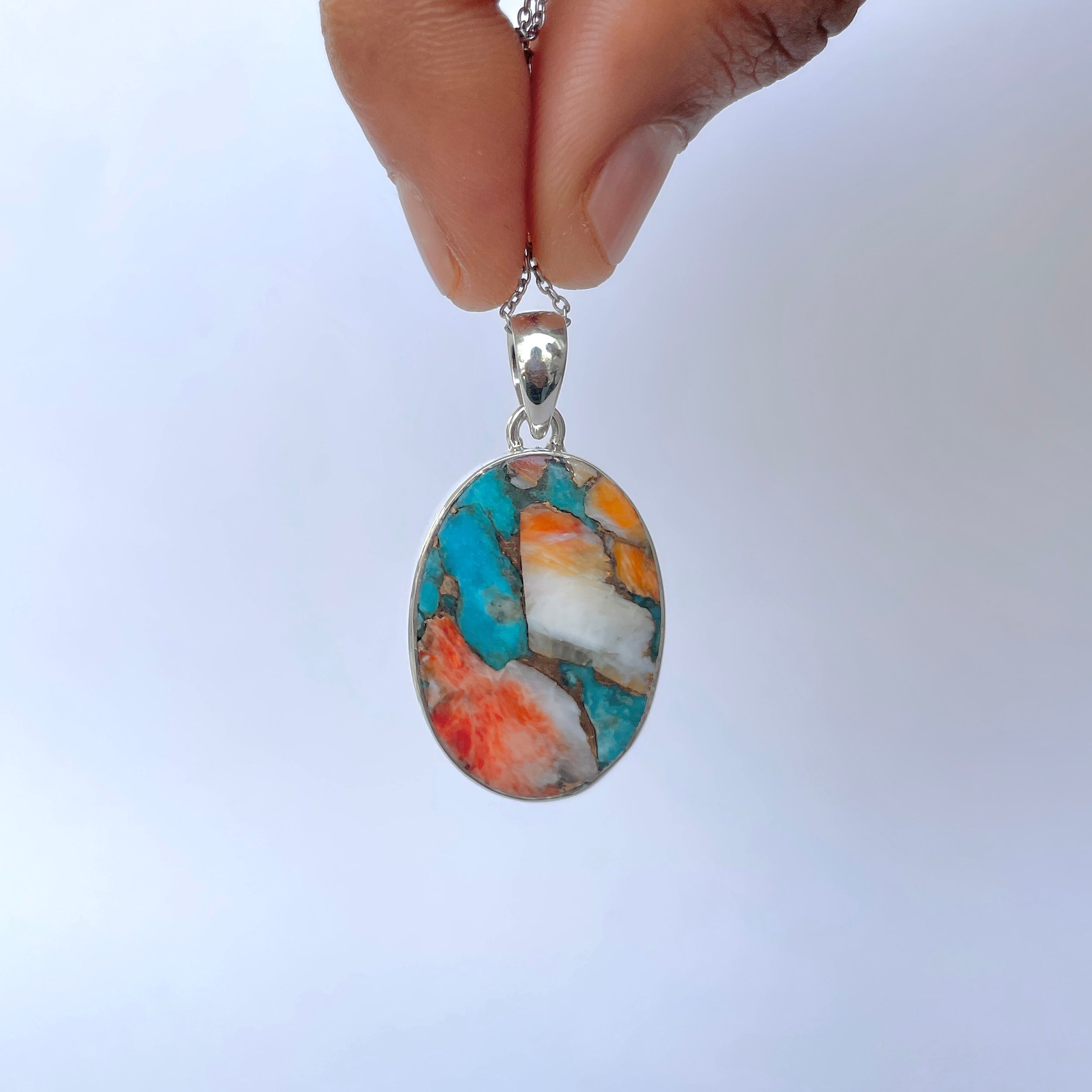 Spiny Oyster Turquoise Pendant-(TRO-P-119.)
