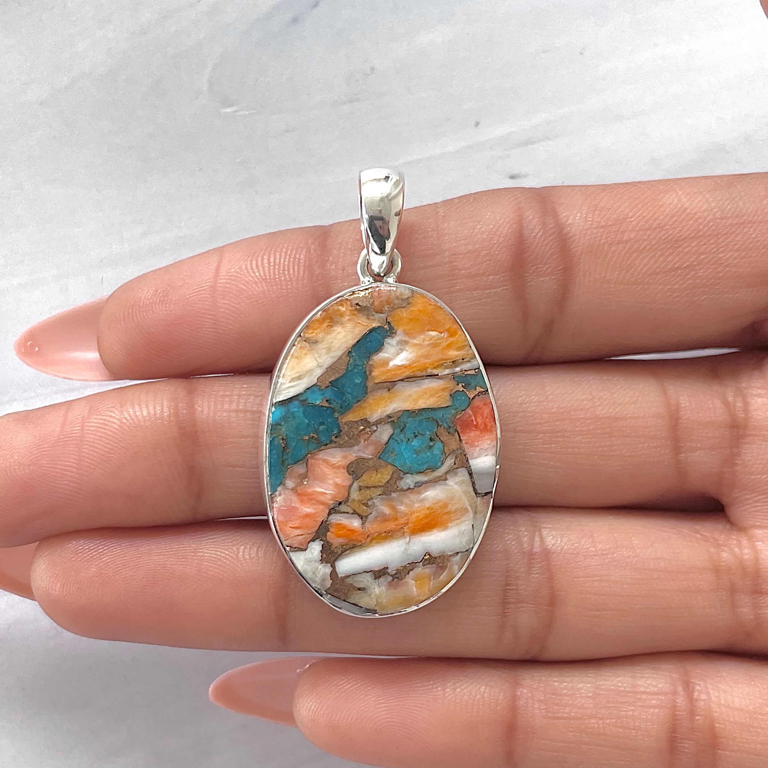 Spiny Oyster Turquoise Pendant-(TRO-P-120.)