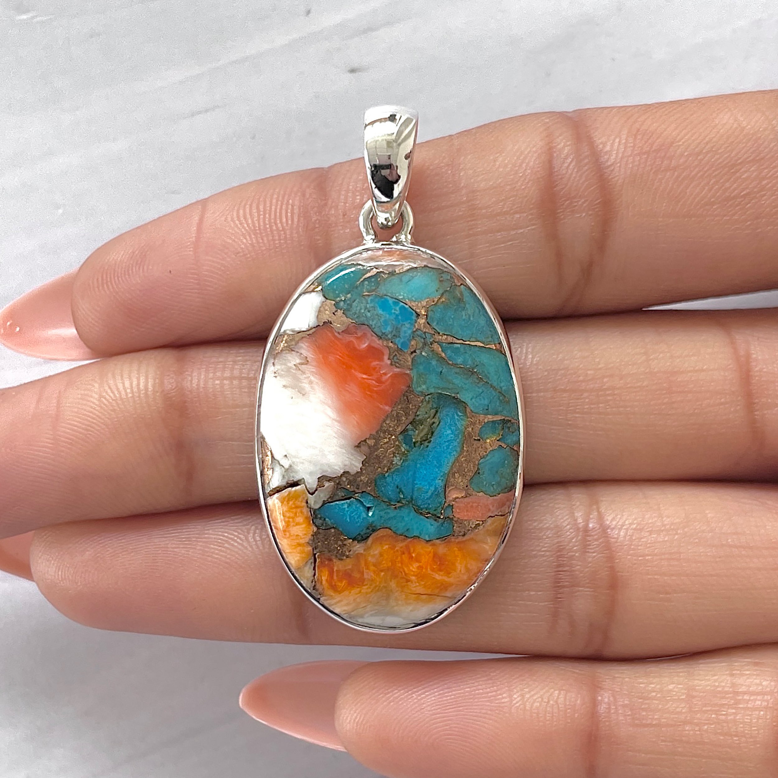Spiny Oyster Turquoise Pendant-(TRO-P-121.)