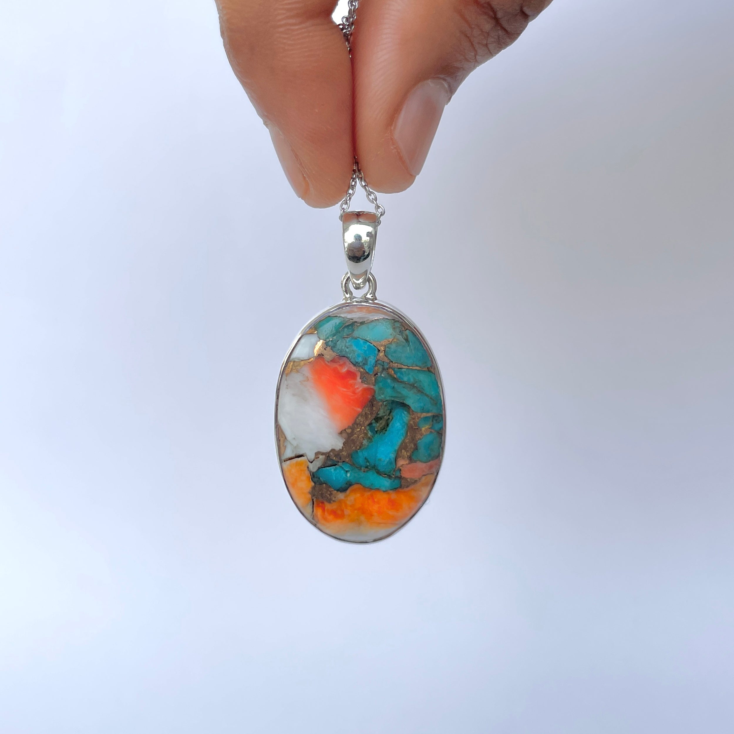 Spiny Oyster Turquoise Pendant-(TRO-P-121.)