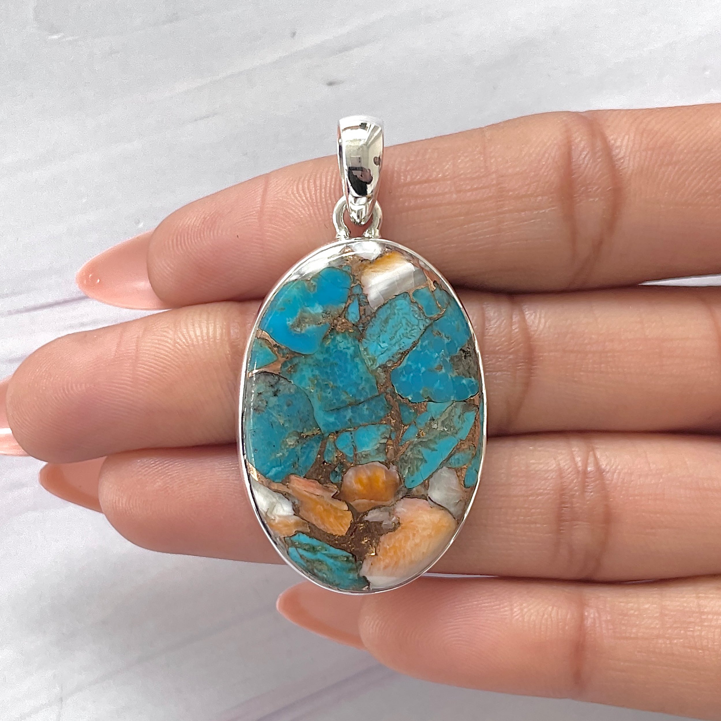Spiny Oyster Turquoise Pendant-(TRO-P-122.)