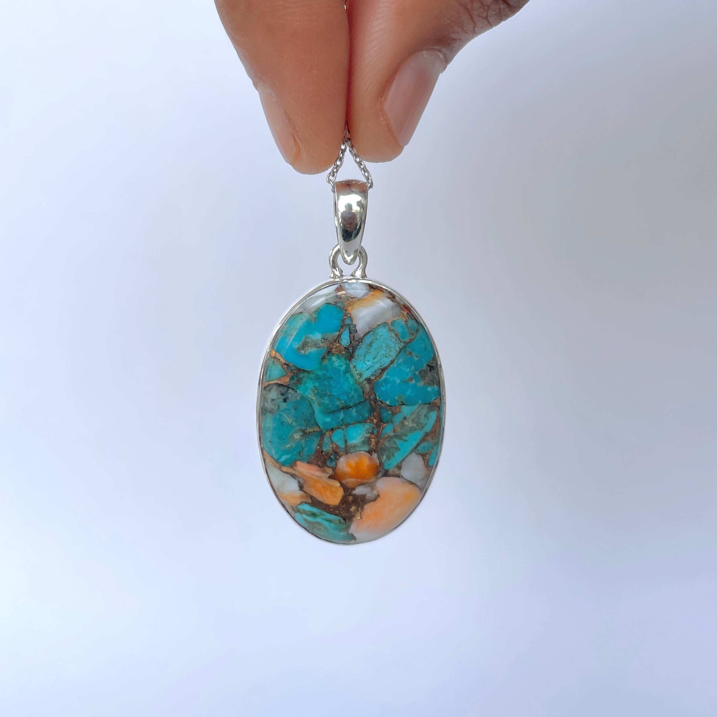 Spiny Oyster Turquoise Pendant-(TRO-P-122.)