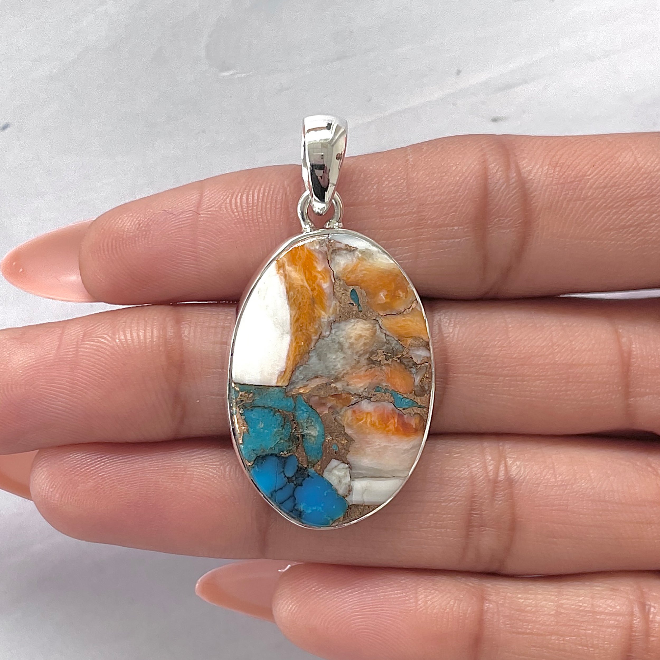 Spiny Oyster Turquoise Pendant-(TRO-P-123.)