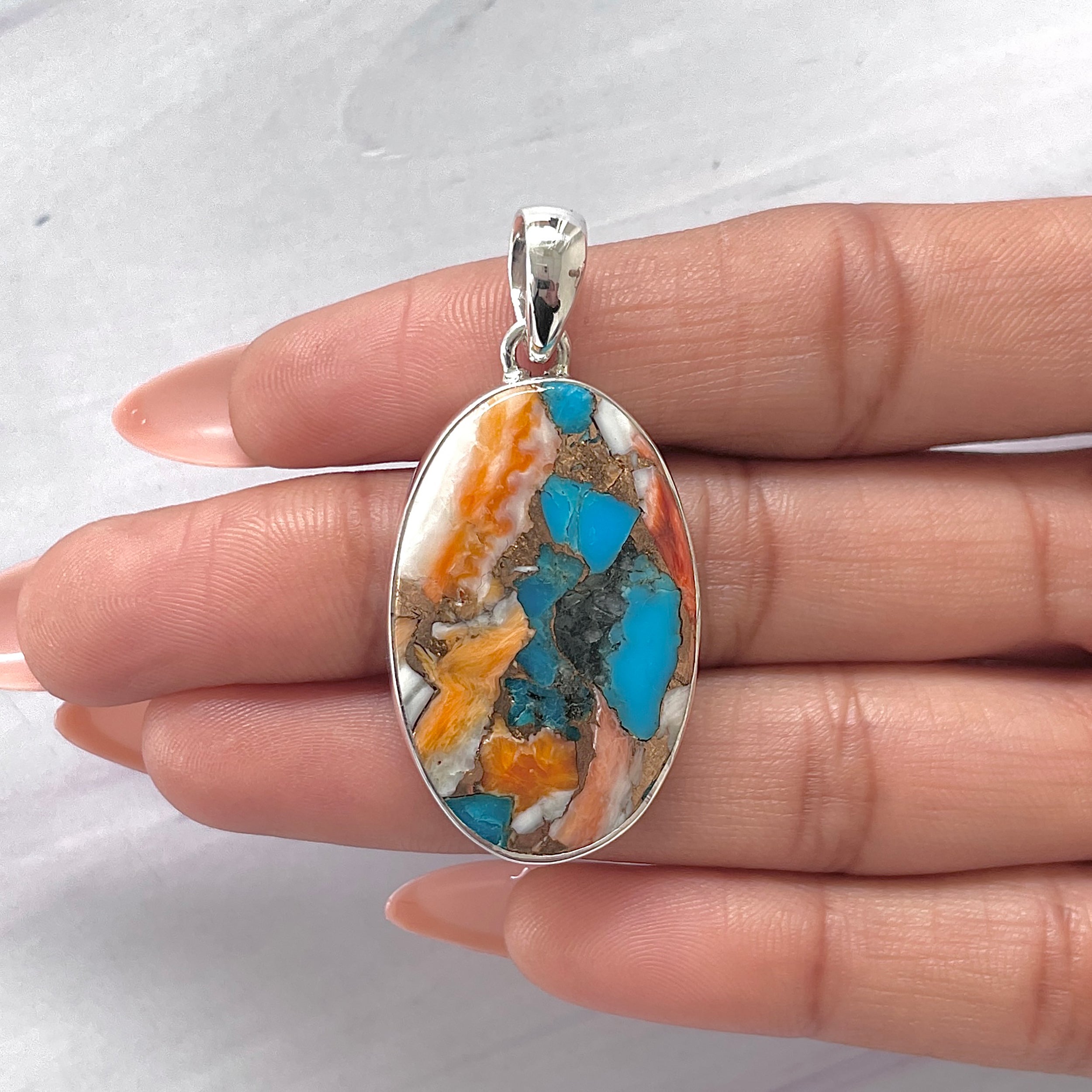 Spiny Oyster Turquoise Pendant-(TRO-P-124.)