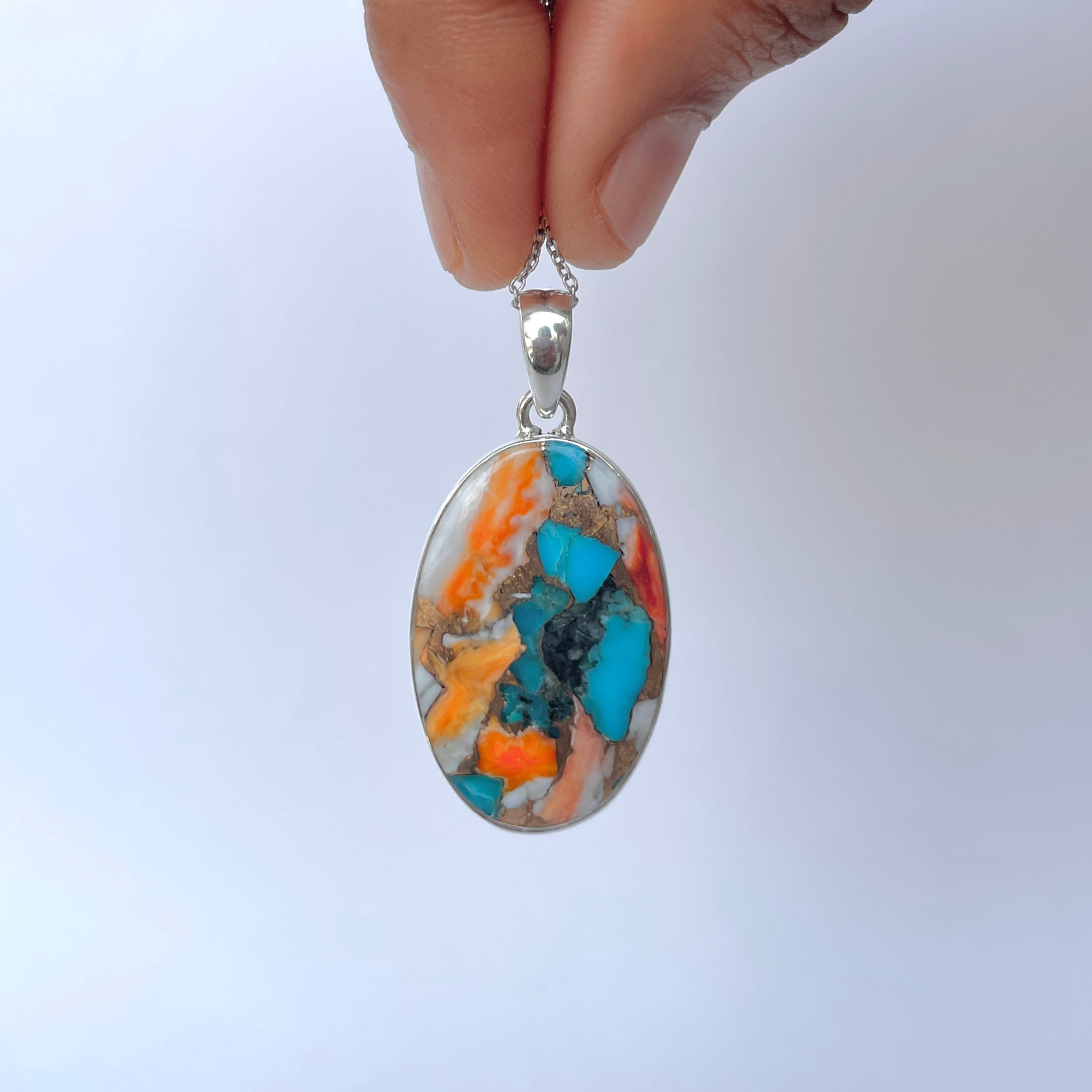 Spiny Oyster Turquoise Pendant-(TRO-P-124.)