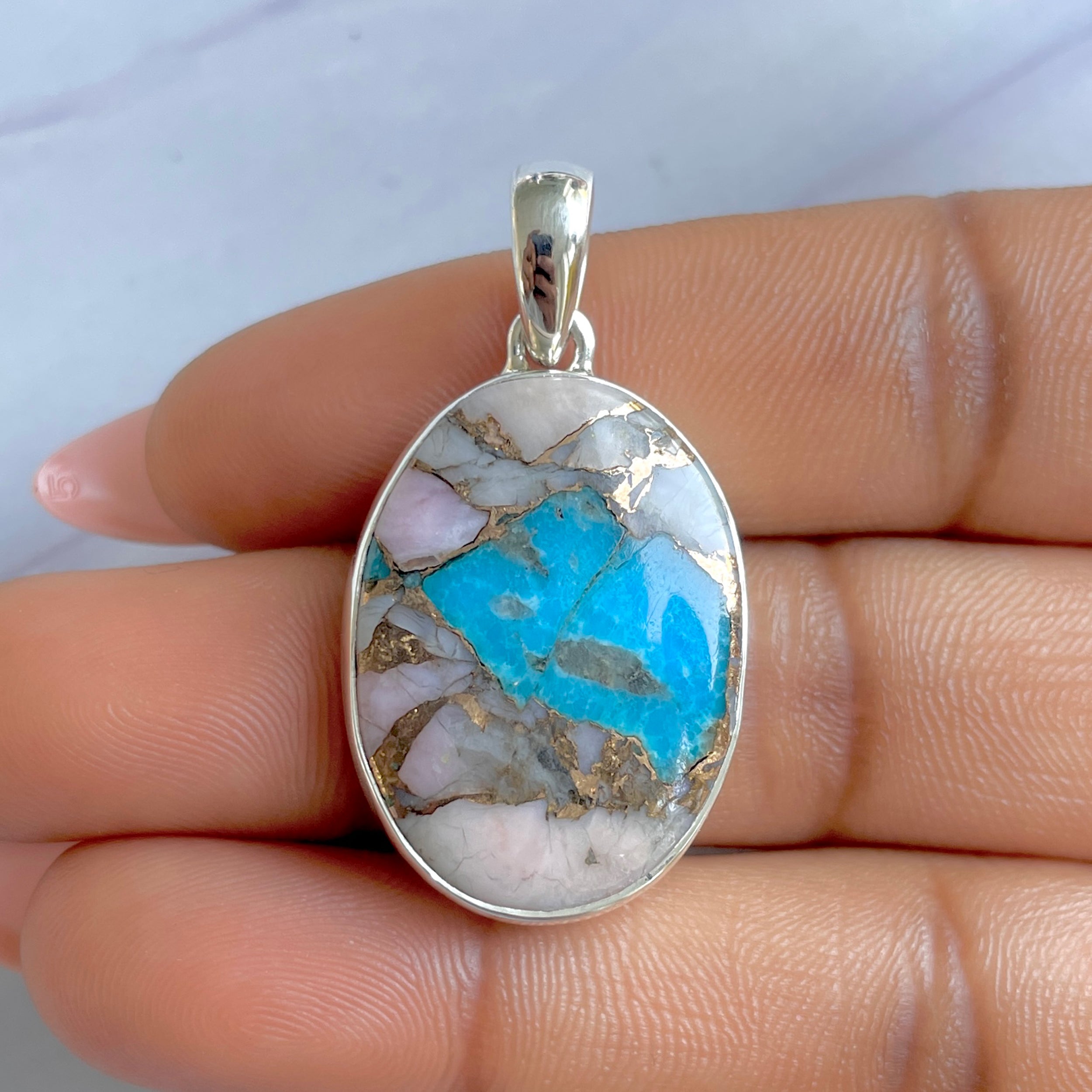 Spiny Oyster Turquoise Pendant-(TRO-P-126.)