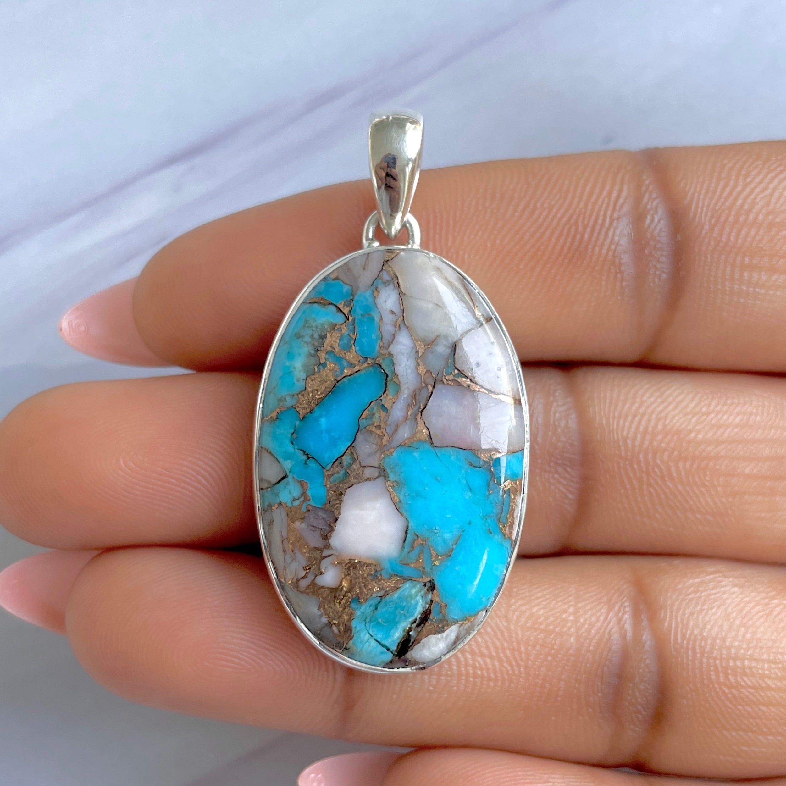 Spiny Oyster Turquoise Pendant-(TRO-P-127.)