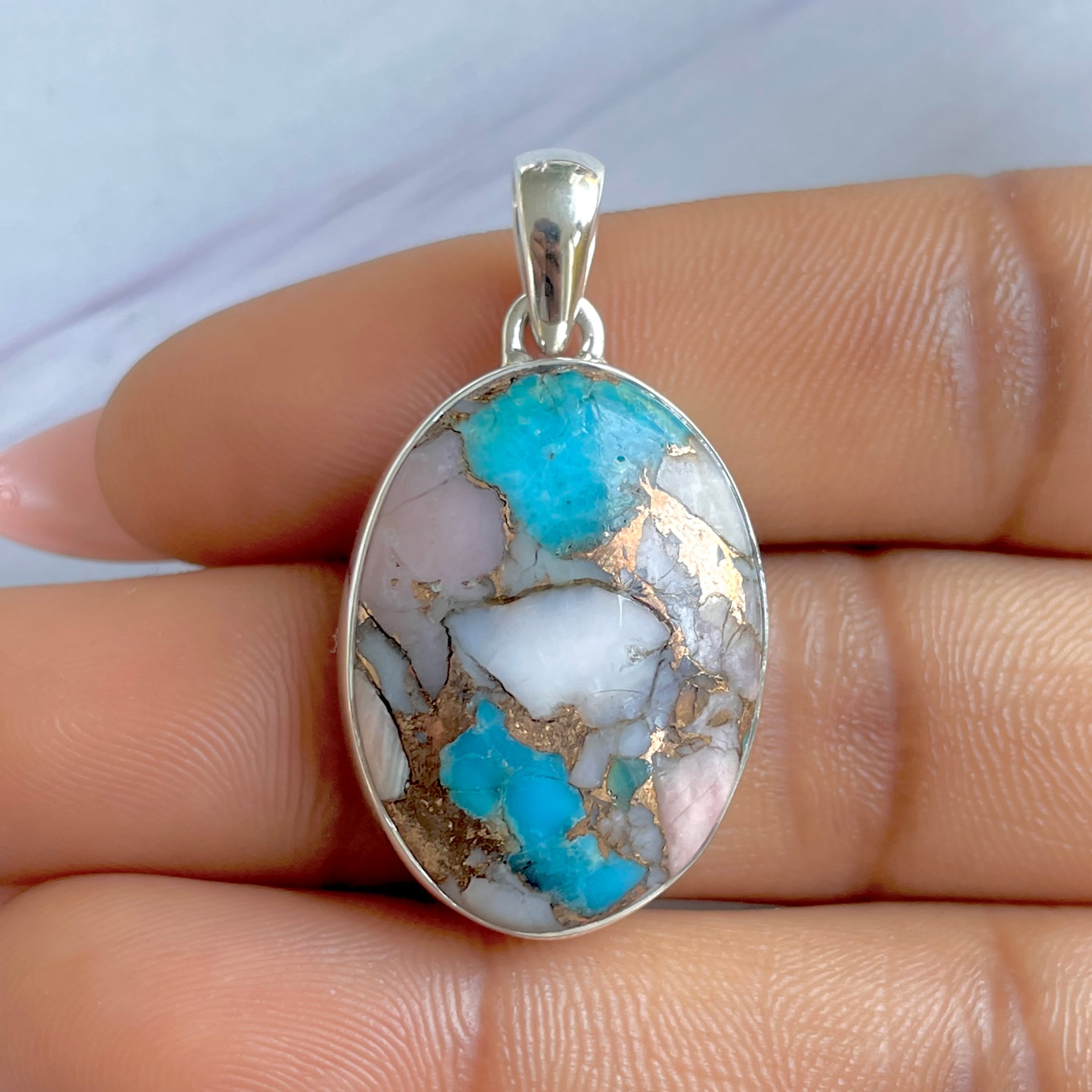 Spiny Oyster Turquoise Pendant-(TRO-P-128.)