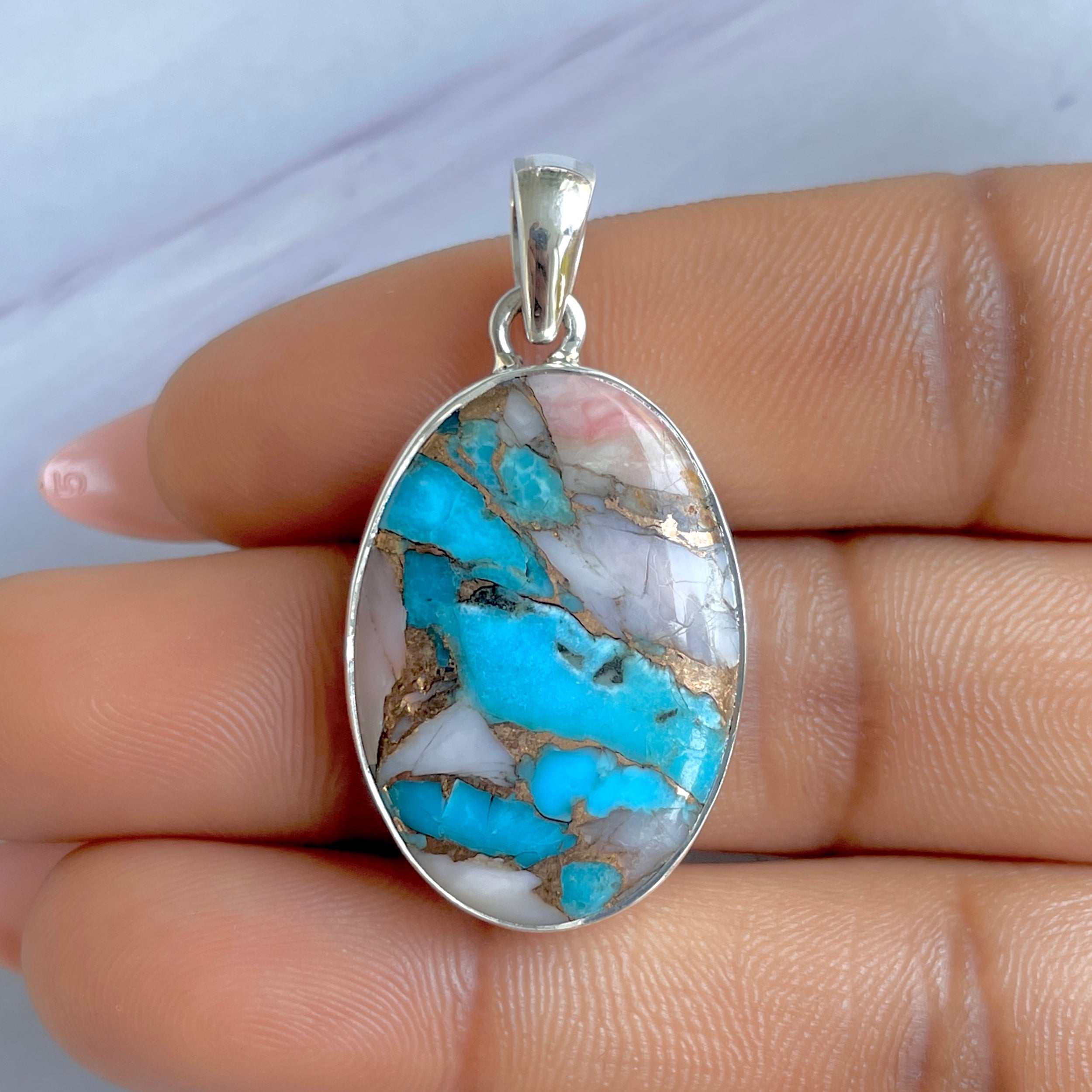 Spiny Oyster Turquoise Pendant-(TRO-P-129.)